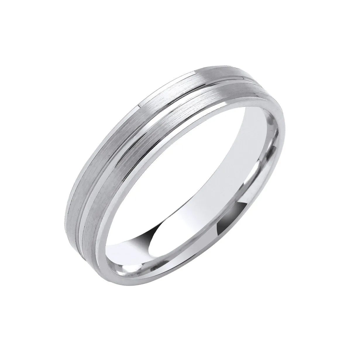 5mm Flat Court with Track Edges Wedding Ring in Platinum