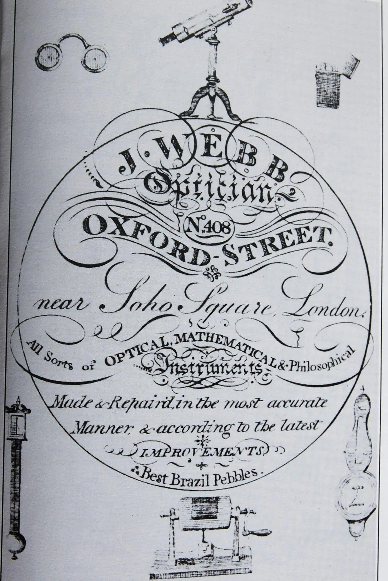 A George III Mahogany Stick Barometer by John Webb of 408 Oxford Street, London