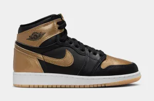 Air Jordan 1 Retro High OG Black and Gold Grade School Lifestyle Shoes (Black/Metallic Gold/Sail)