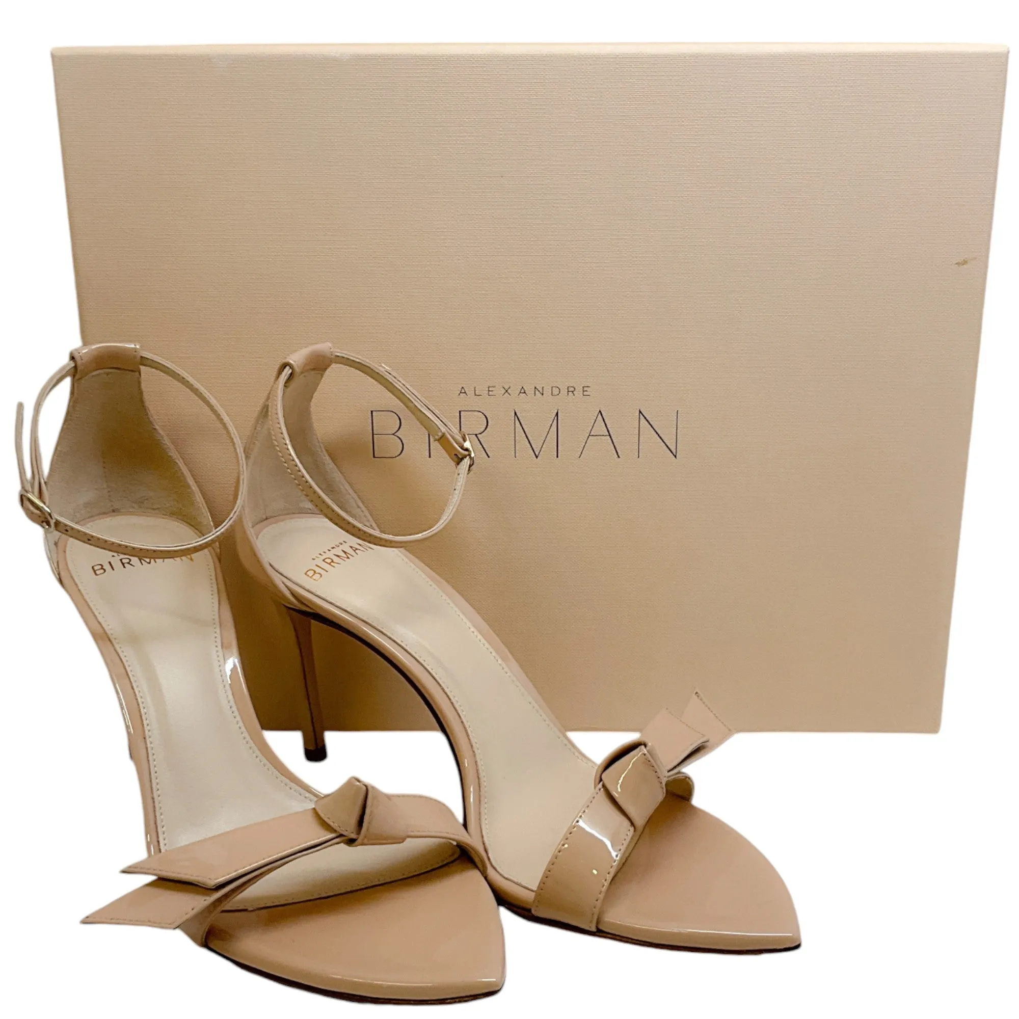 Alexandre Birman Nude Patent Leather Clarita Double 85 Sandals