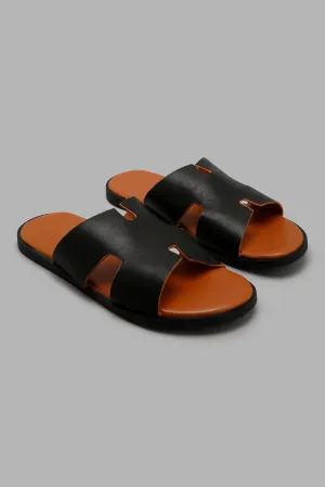 Black H Strap Slide Sandal