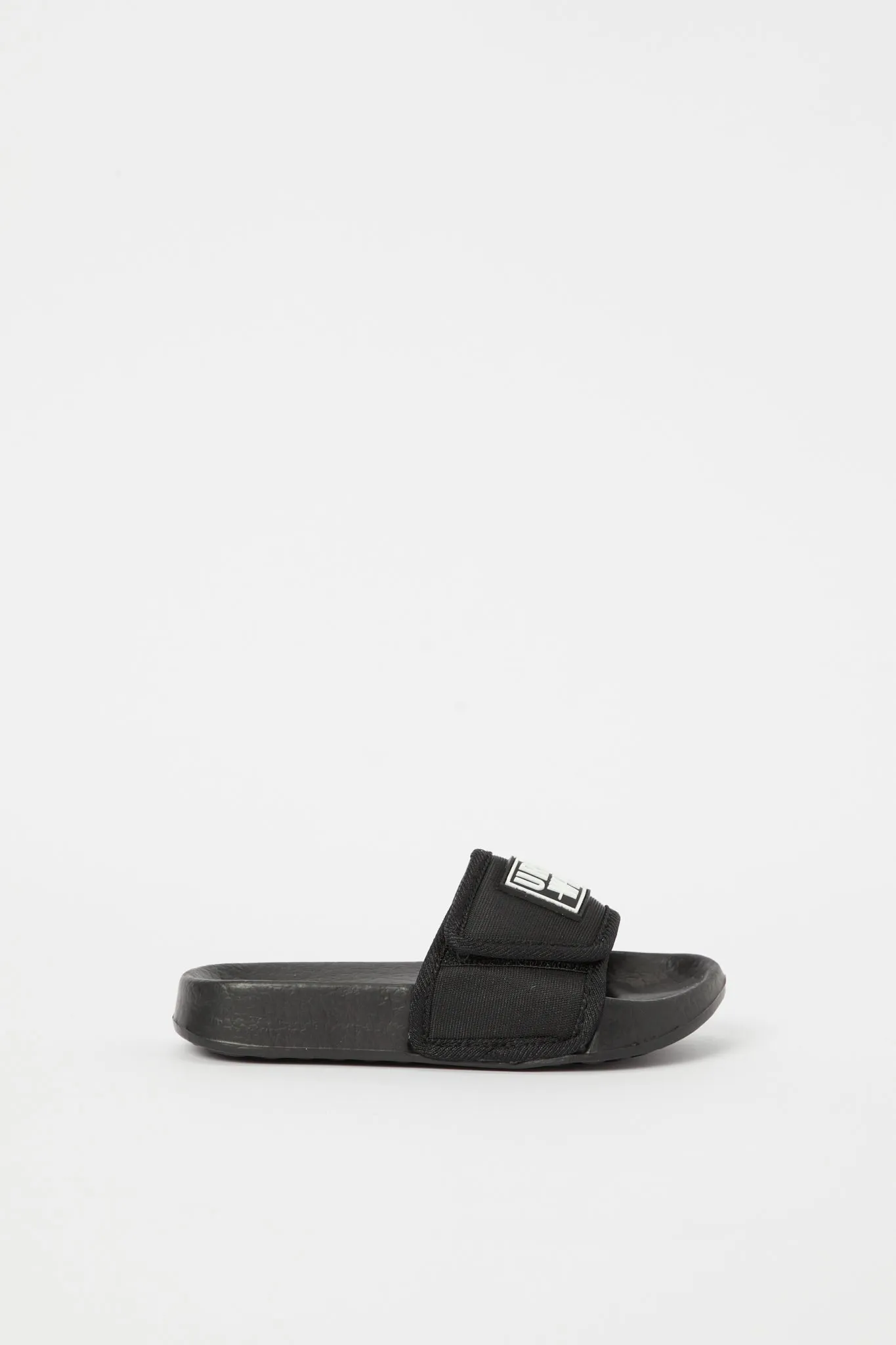 Boys Black Slogan Embossed Slide