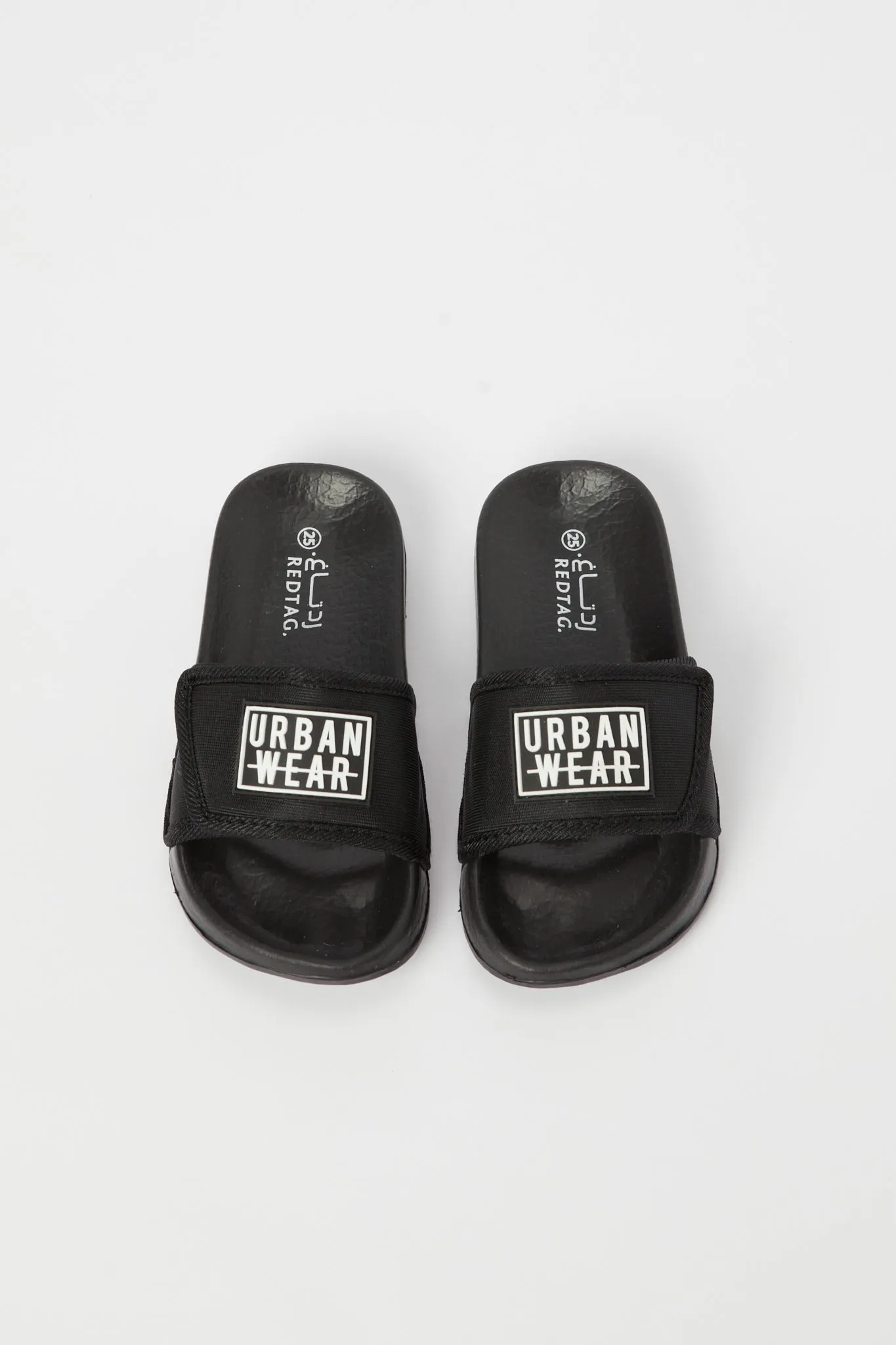 Boys Black Slogan Embossed Slide