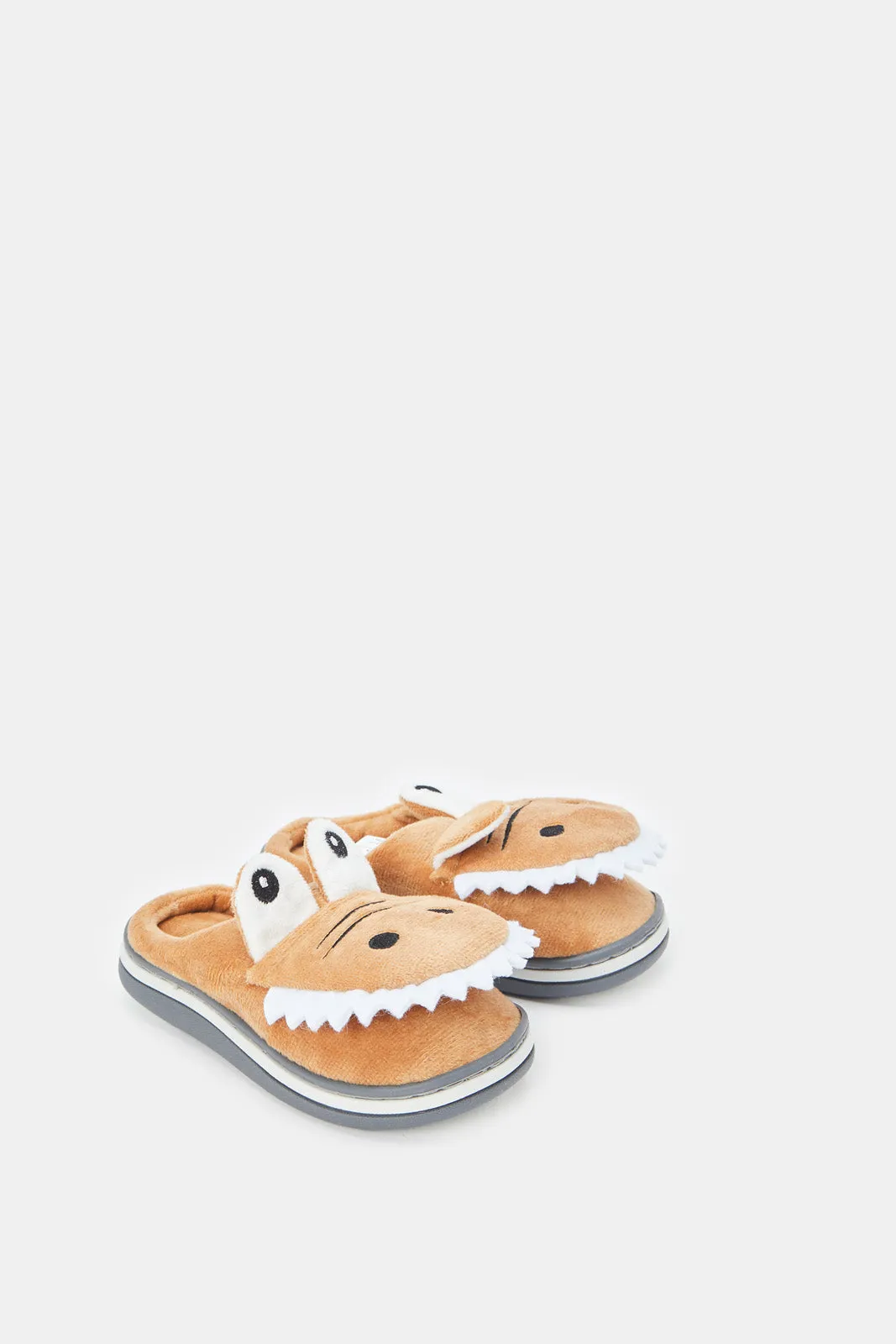 Boys Brown 3D Animal Slippers