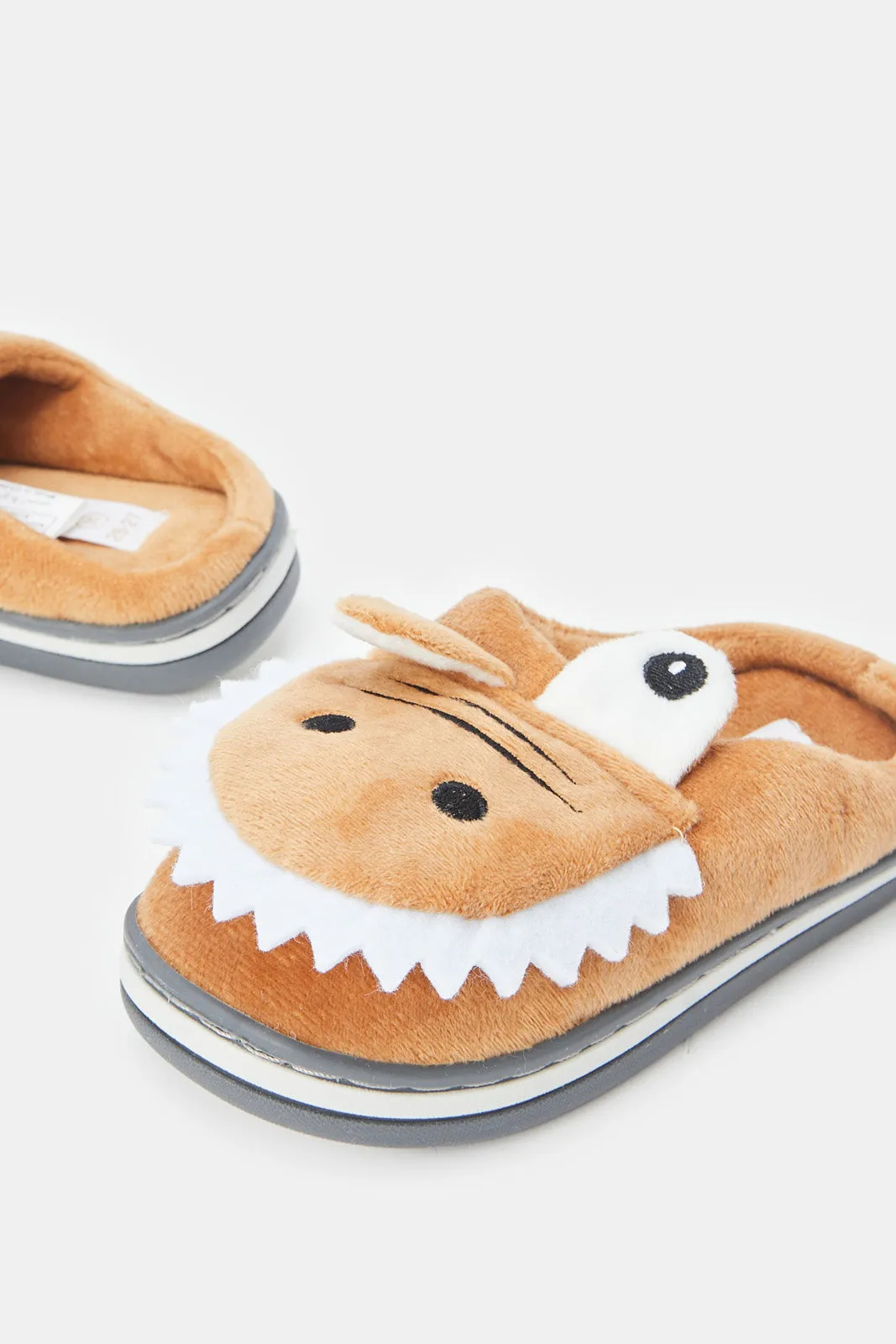 Boys Brown 3D Animal Slippers