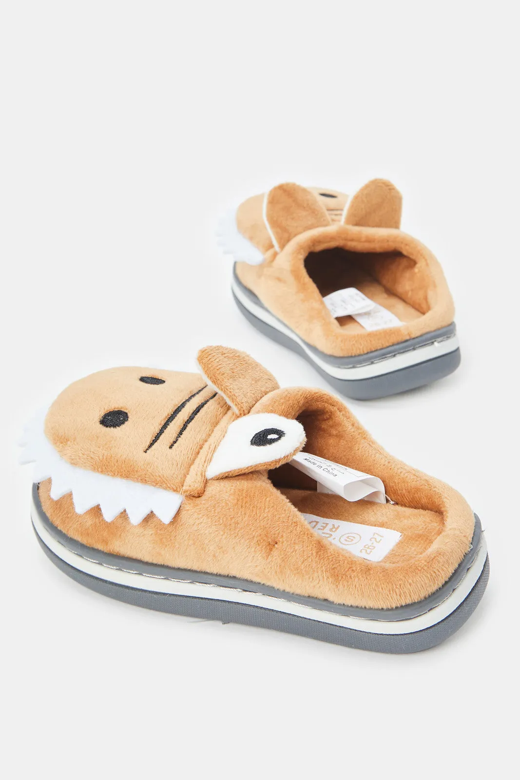 Boys Brown 3D Animal Slippers