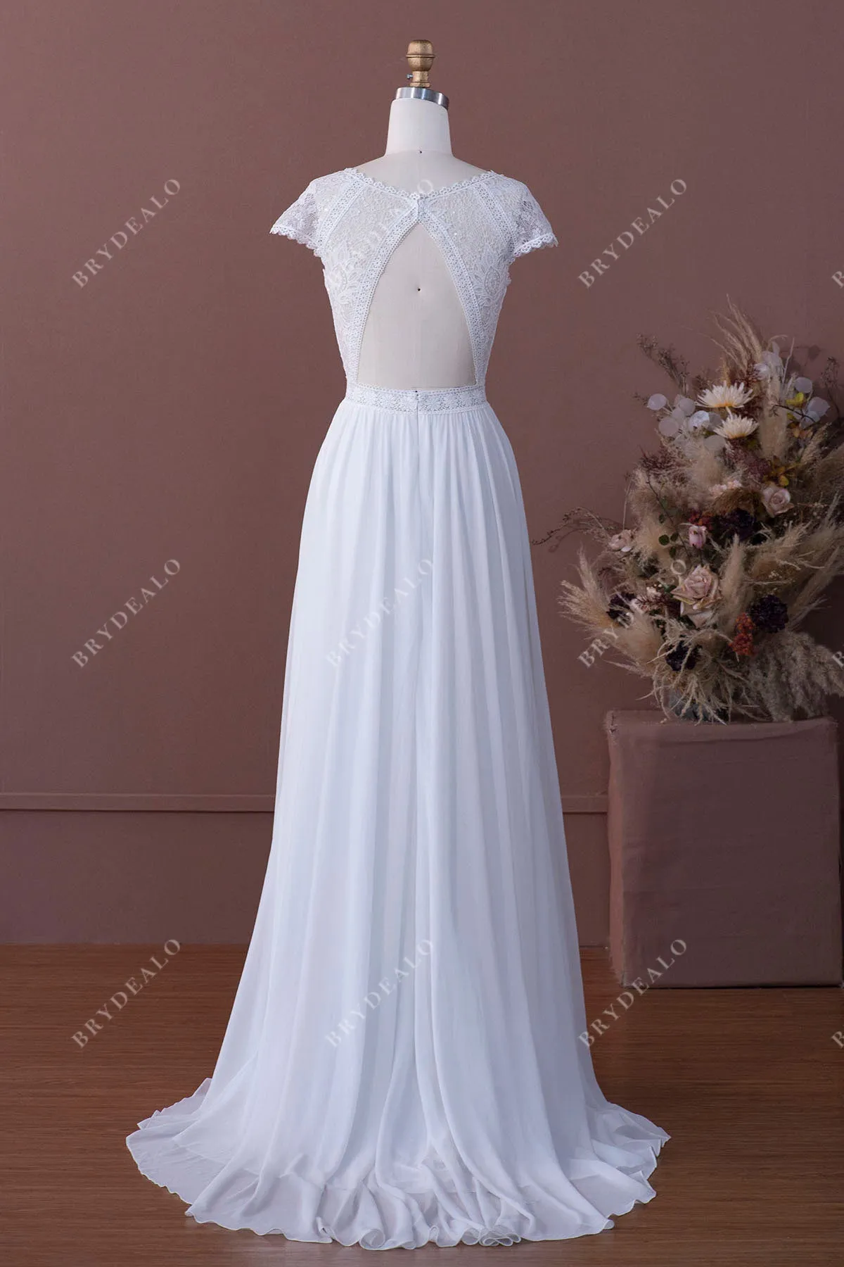 Cap Sleeve Chiffon A-line Wedding Dress