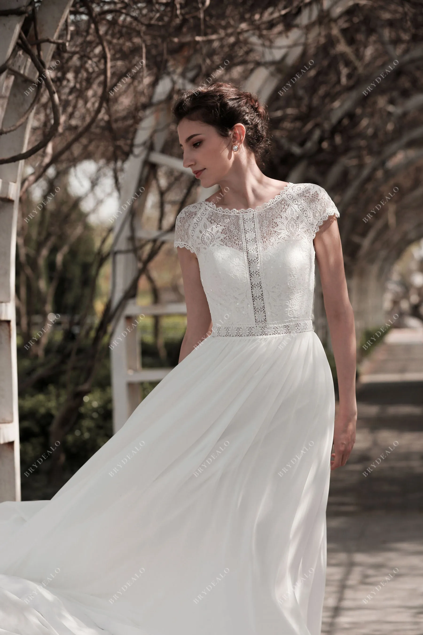 Cap Sleeve Chiffon A-line Wedding Dress