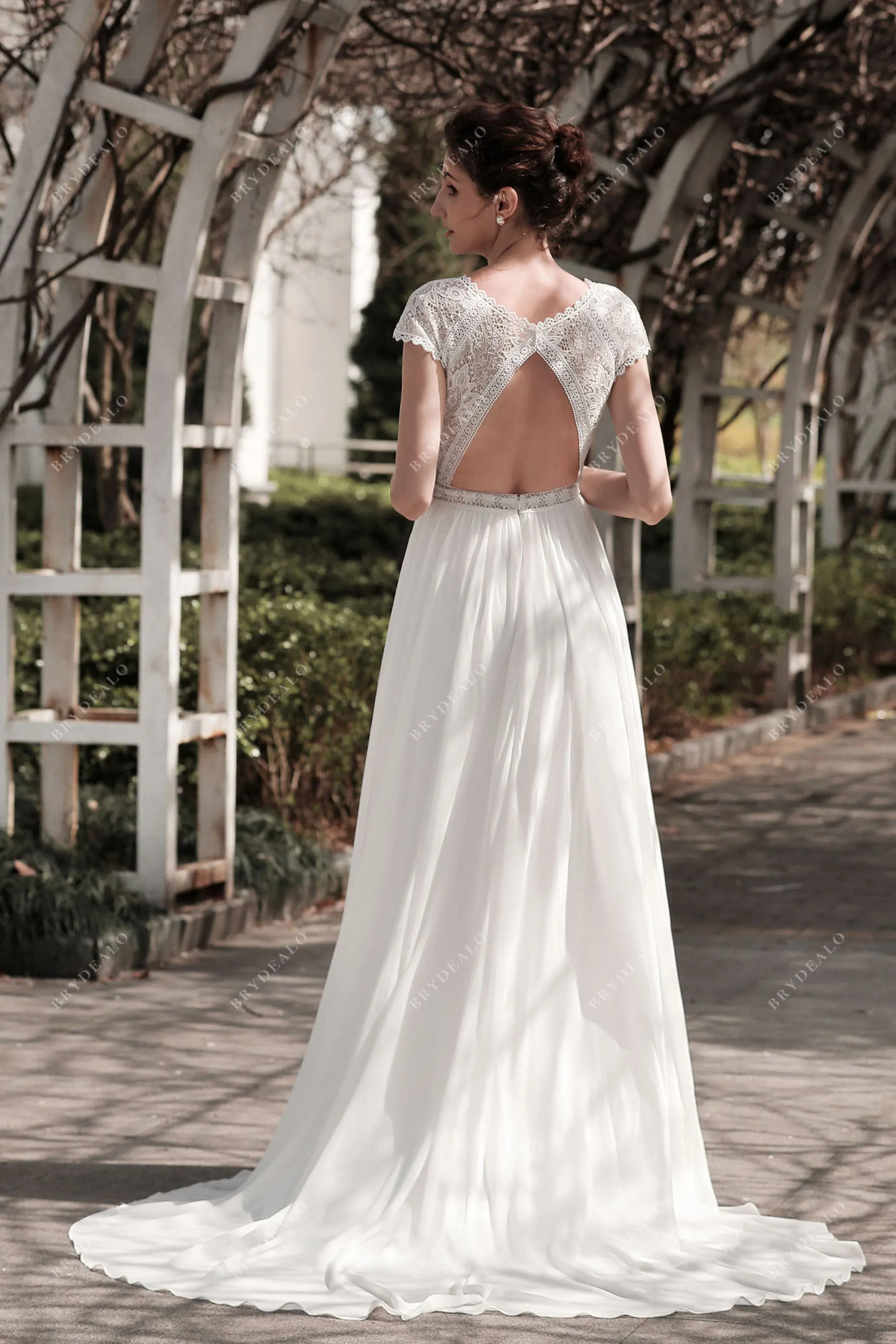 Cap Sleeve Chiffon A-line Wedding Dress