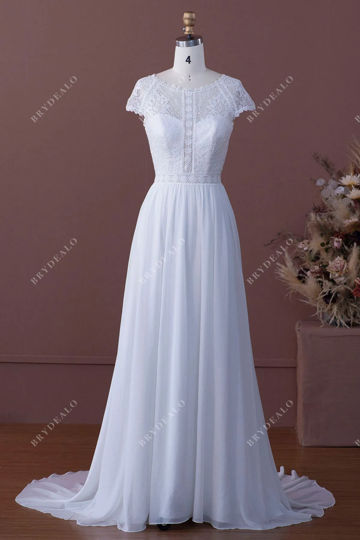 Cap Sleeve Chiffon A-line Wedding Dress