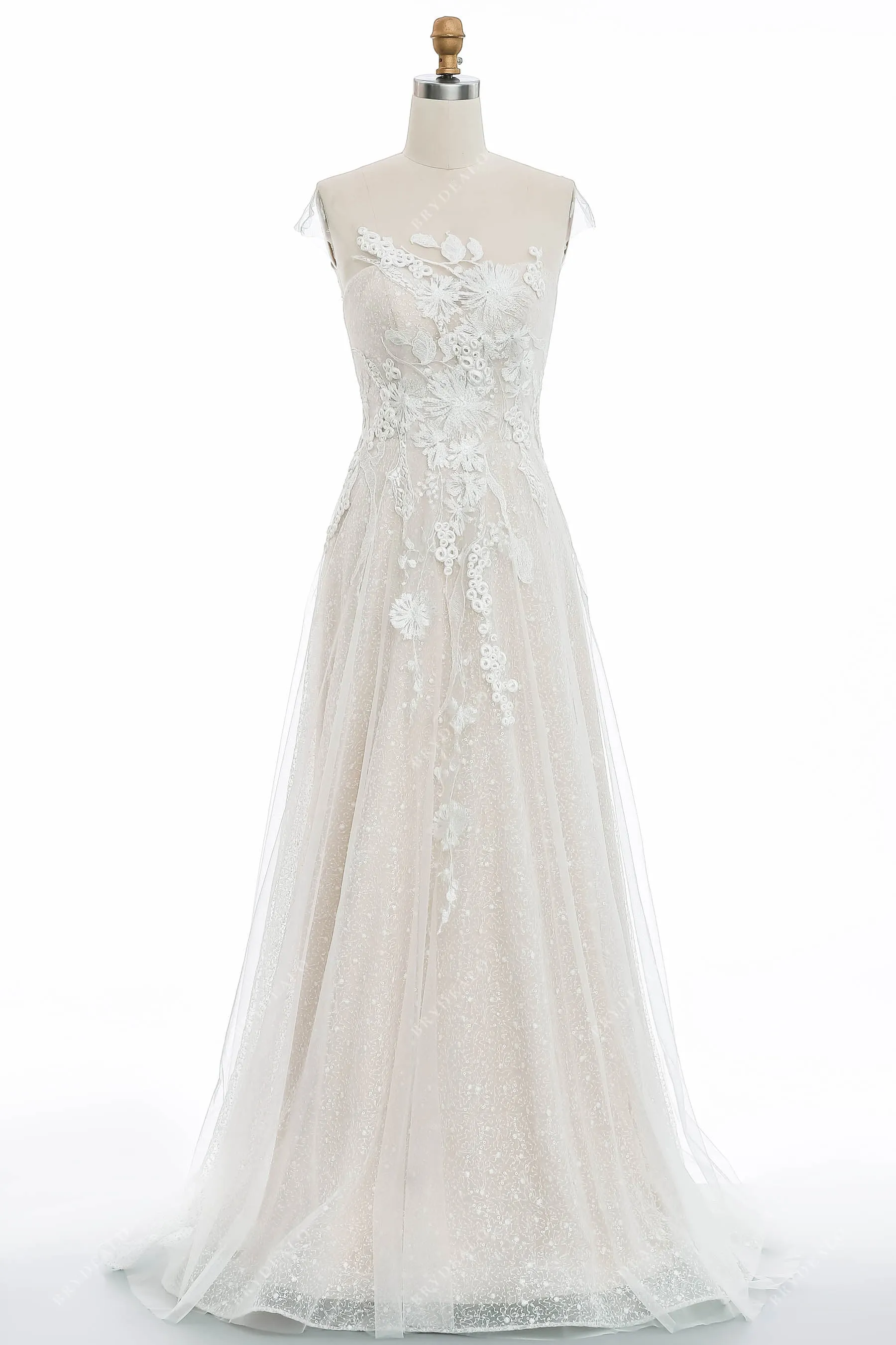 Cap Sleeve Sequin Lace A-line Wedding Dress