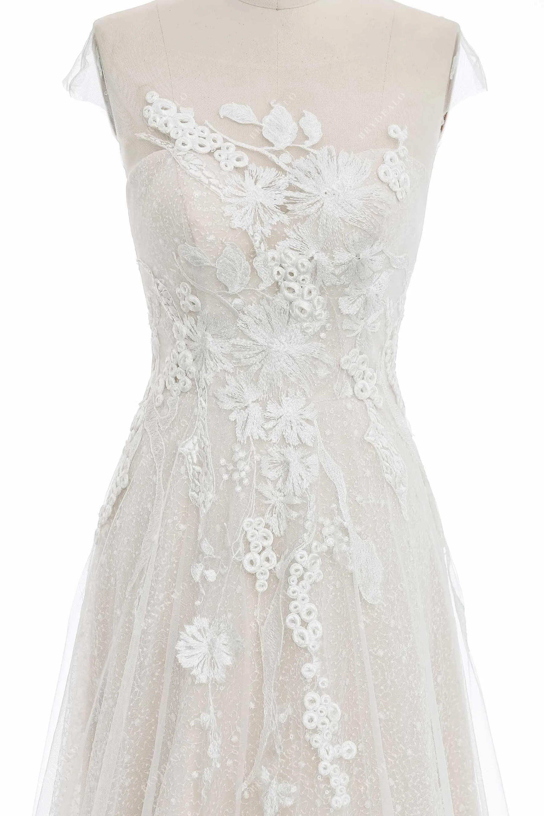 Cap Sleeve Sequin Lace A-line Wedding Dress