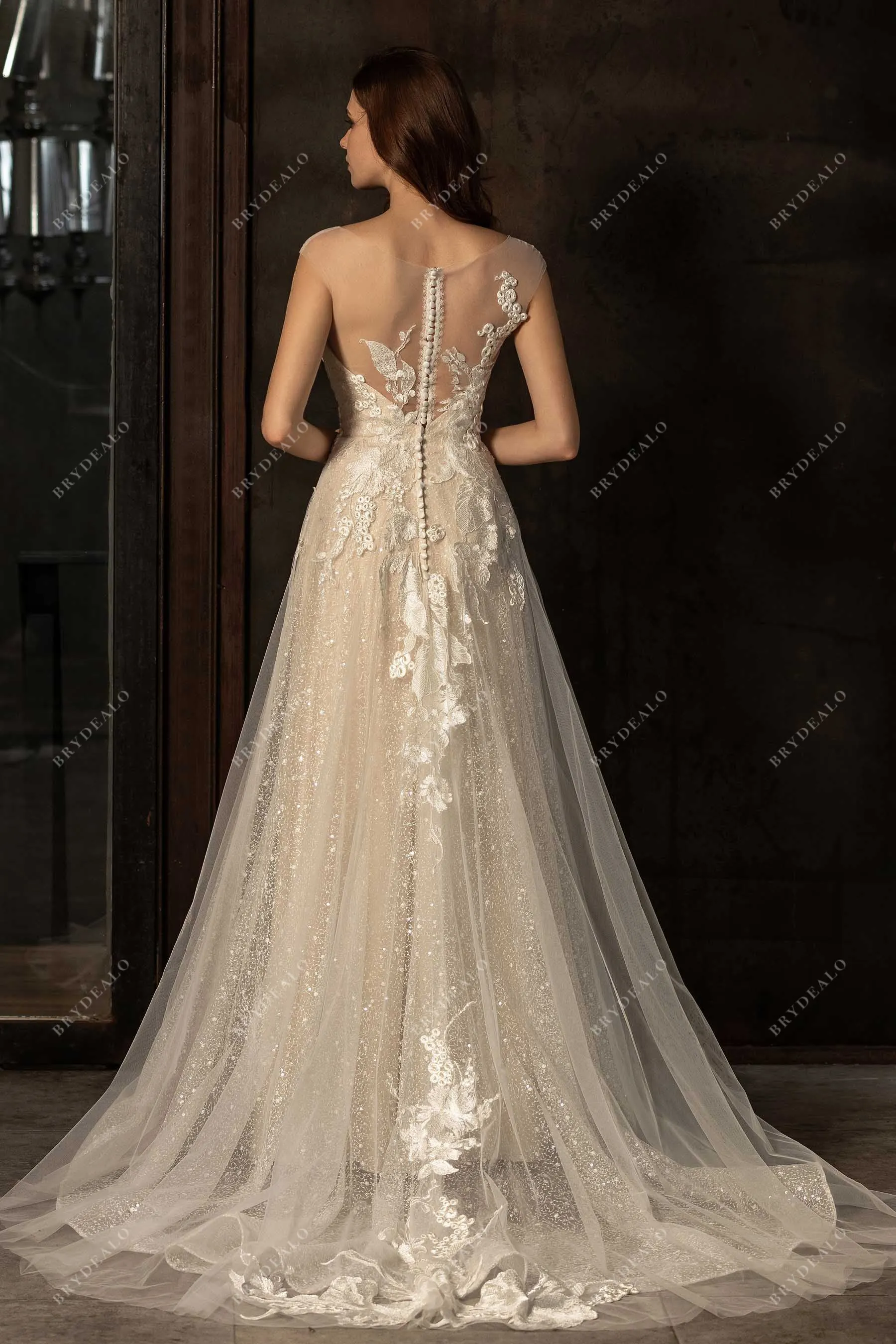 Cap Sleeve Sequin Lace A-line Wedding Dress