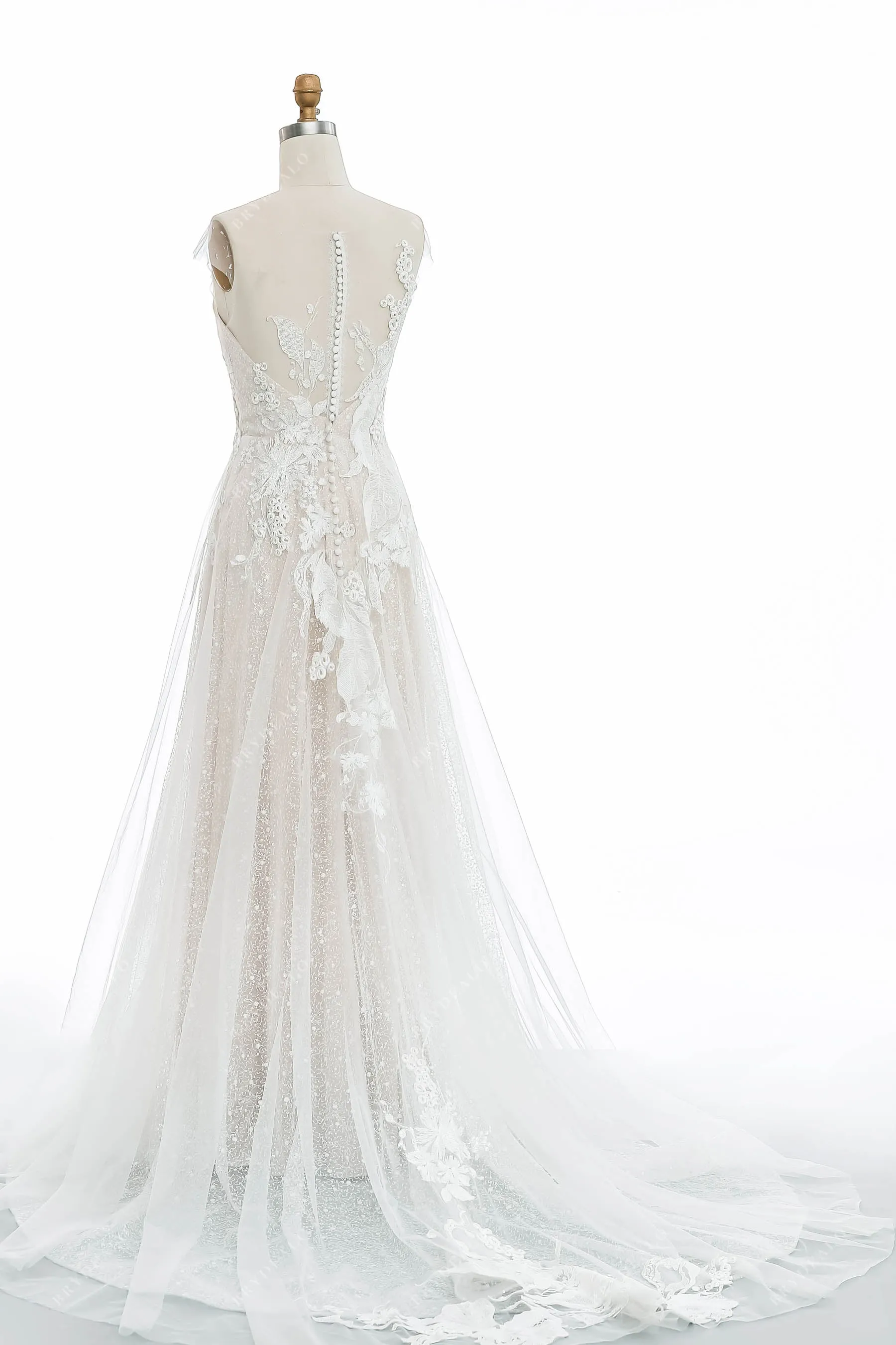 Cap Sleeve Sequin Lace A-line Wedding Dress