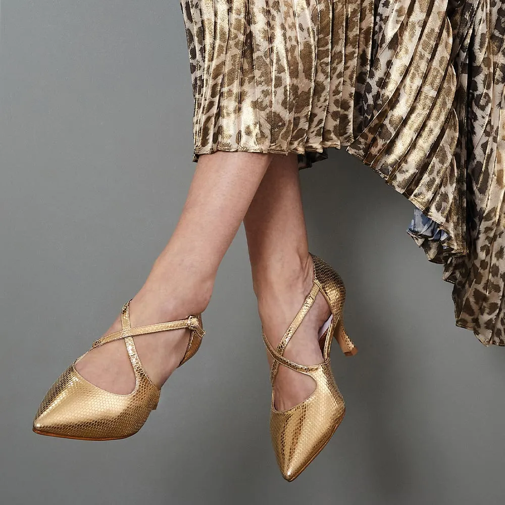 Cecilia: Gold Snake Print Leather