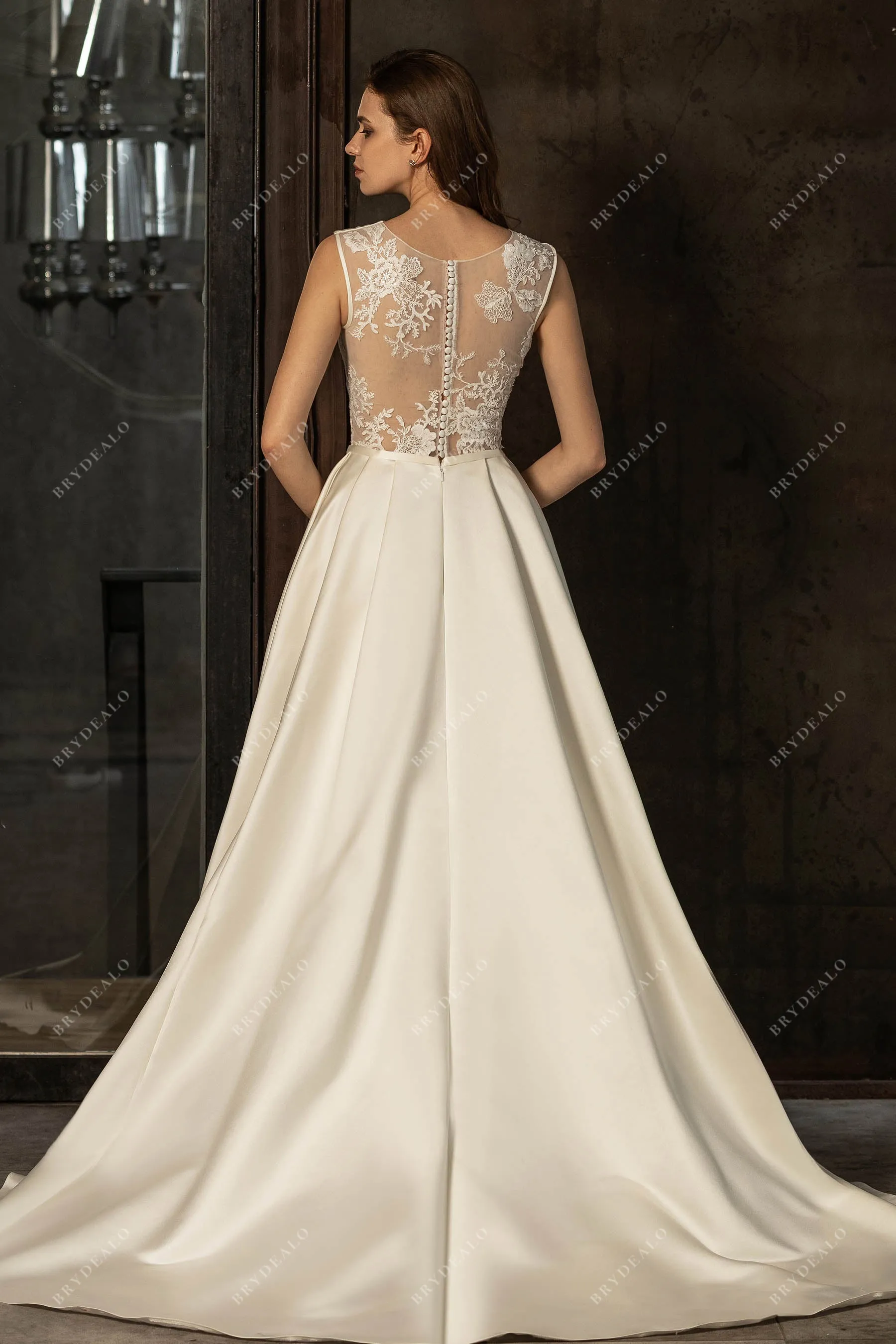 Classic Illusion Lace Back Long Wedding Dress