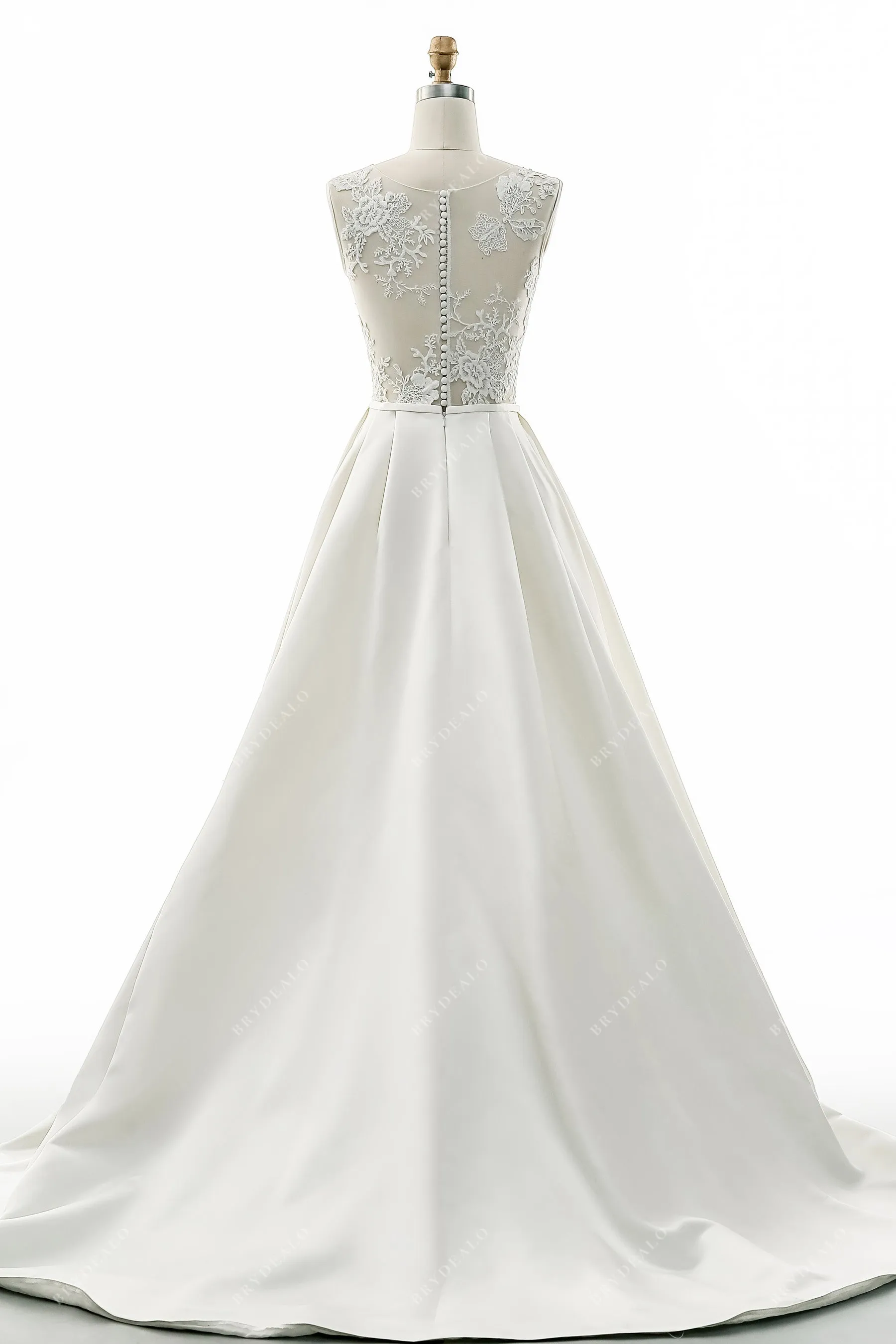 Classic Illusion Lace Back Long Wedding Dress