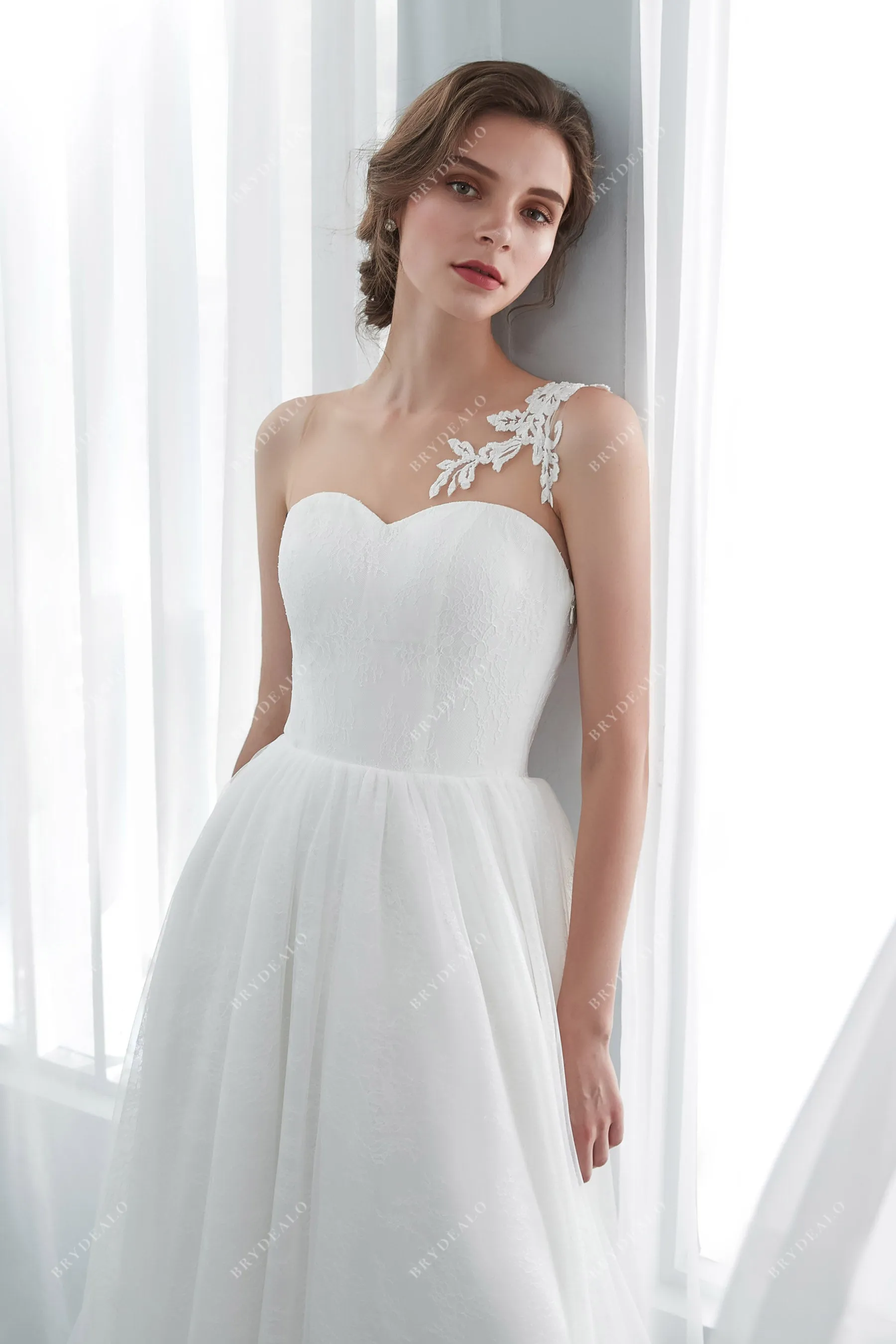 Designer Beaded Lace Illusion A-line Bridal Gown