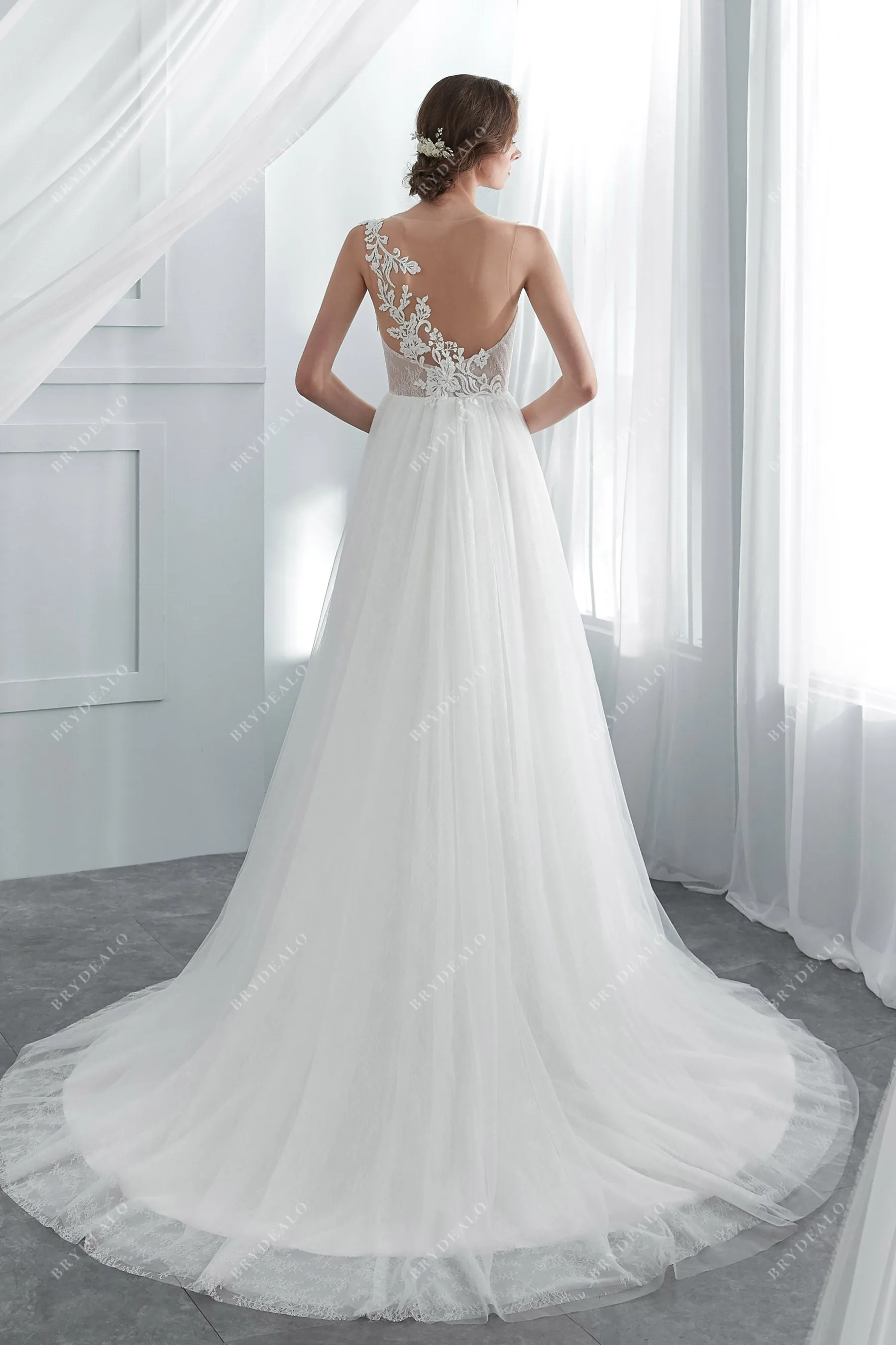 Designer Beaded Lace Illusion A-line Bridal Gown