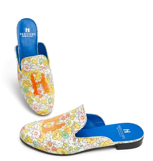 Donna Mule in Yellow Floral with Orange Logo