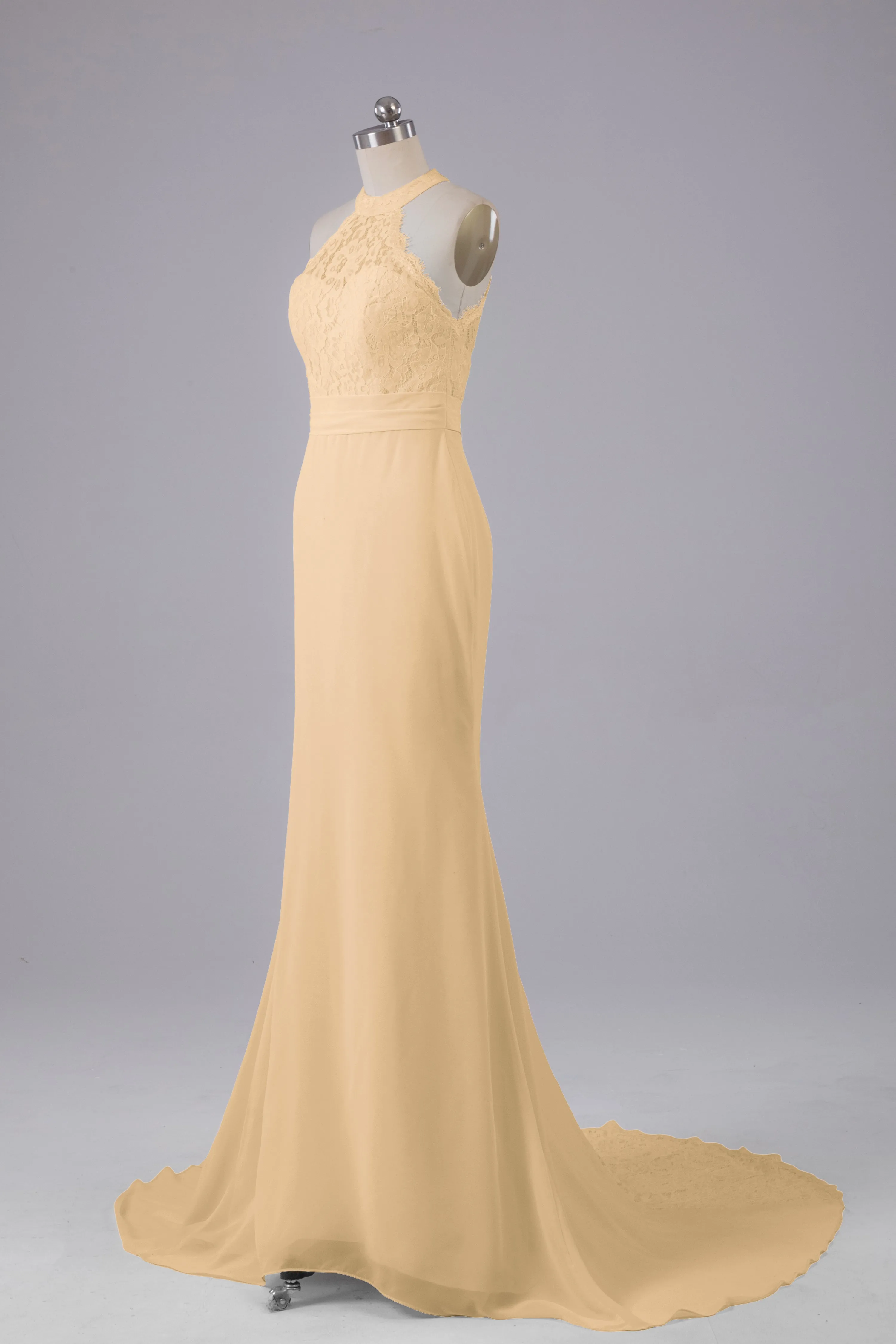 Elegant Halter Court Train Bridesmaid Dresses