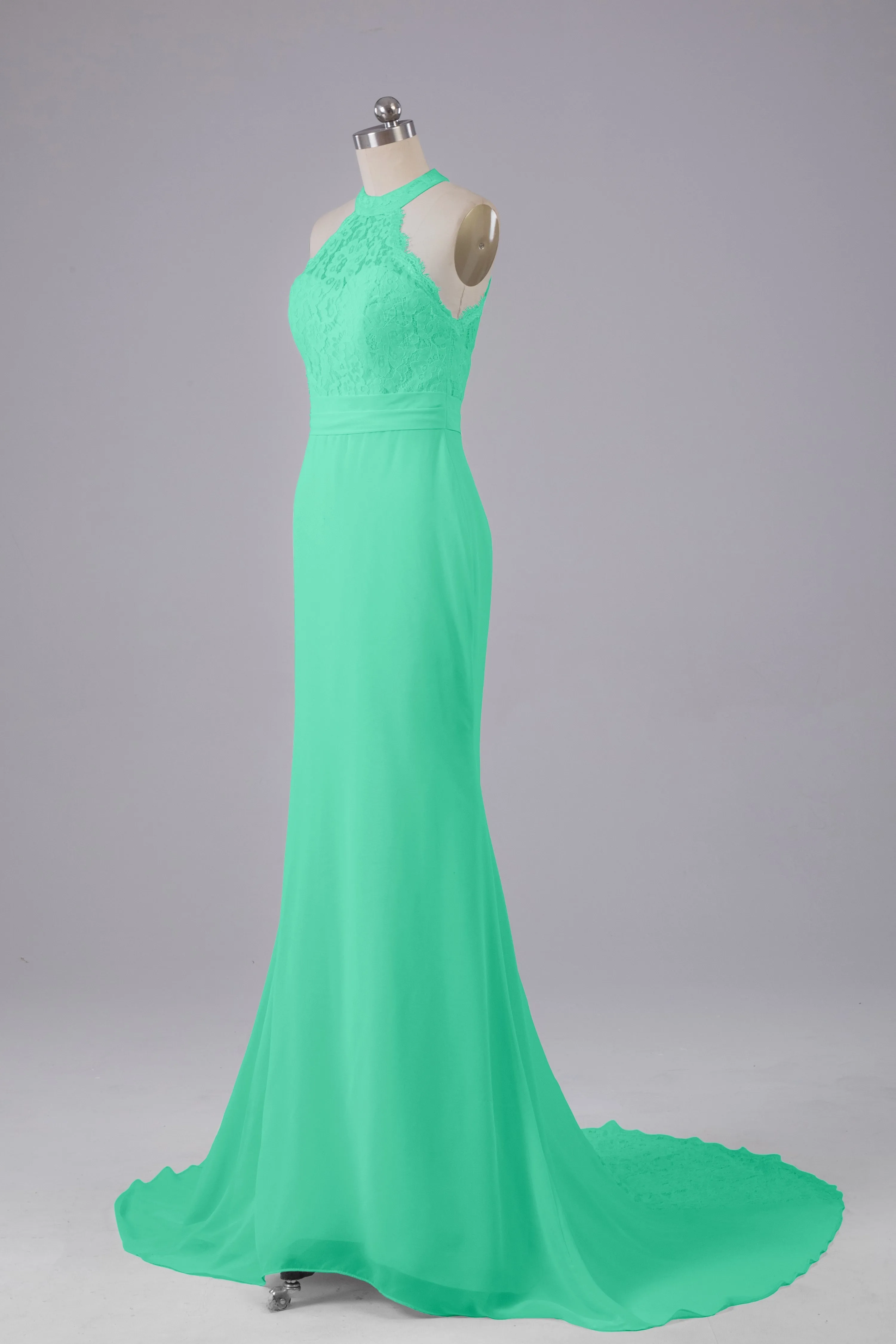 Elegant Halter Court Train Bridesmaid Dresses