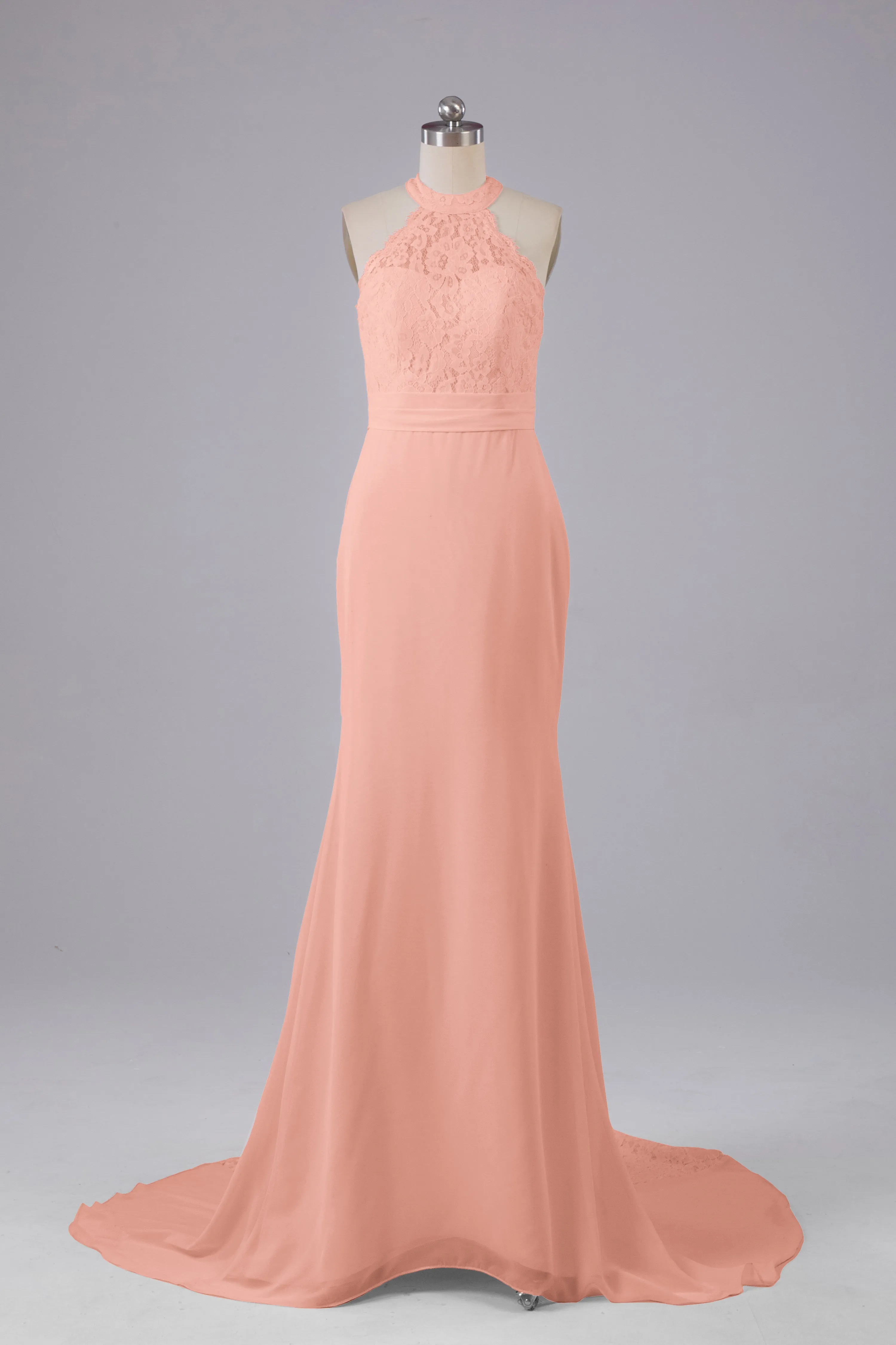 Elegant Halter Court Train Bridesmaid Dresses