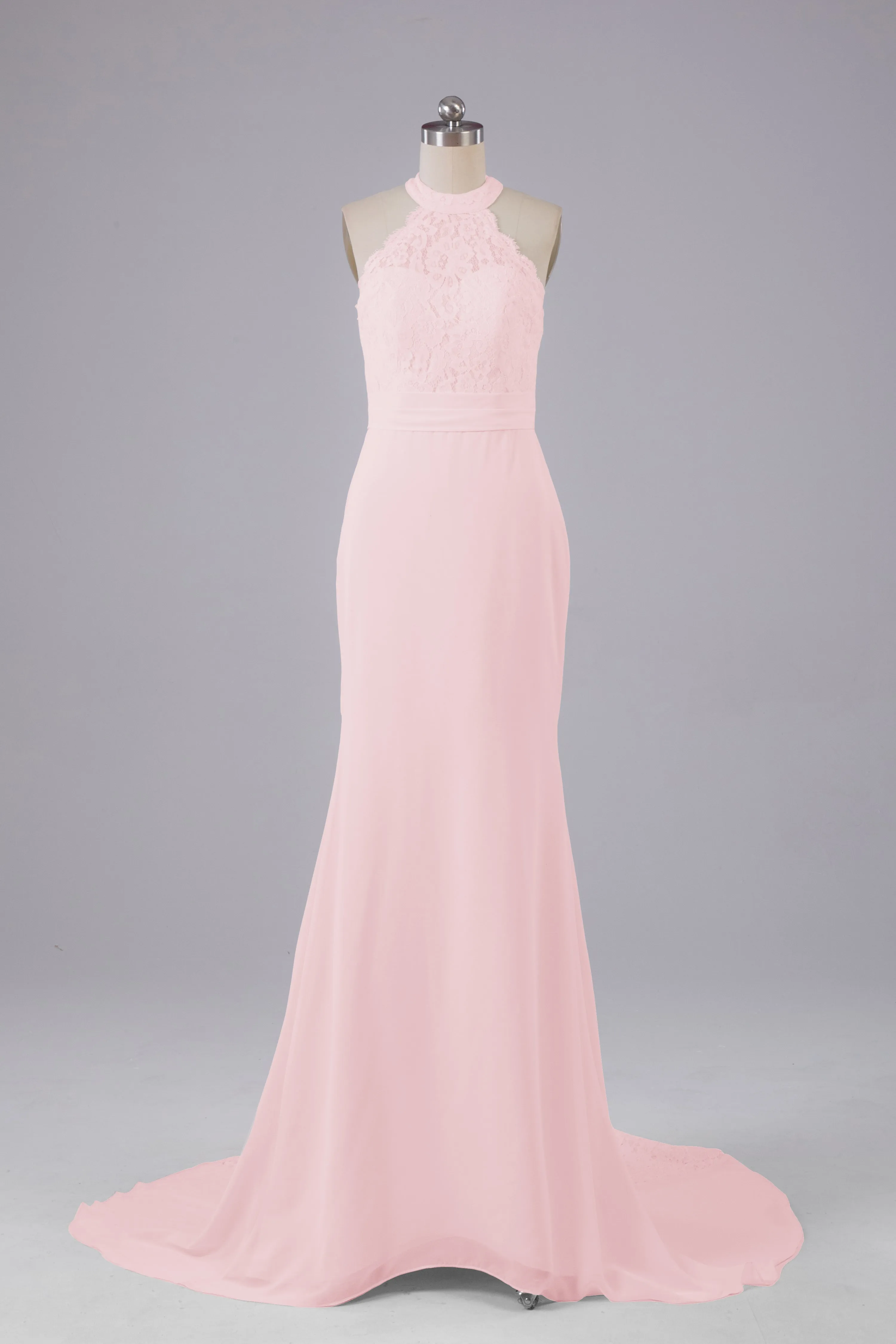 Elegant Halter Court Train Bridesmaid Dresses