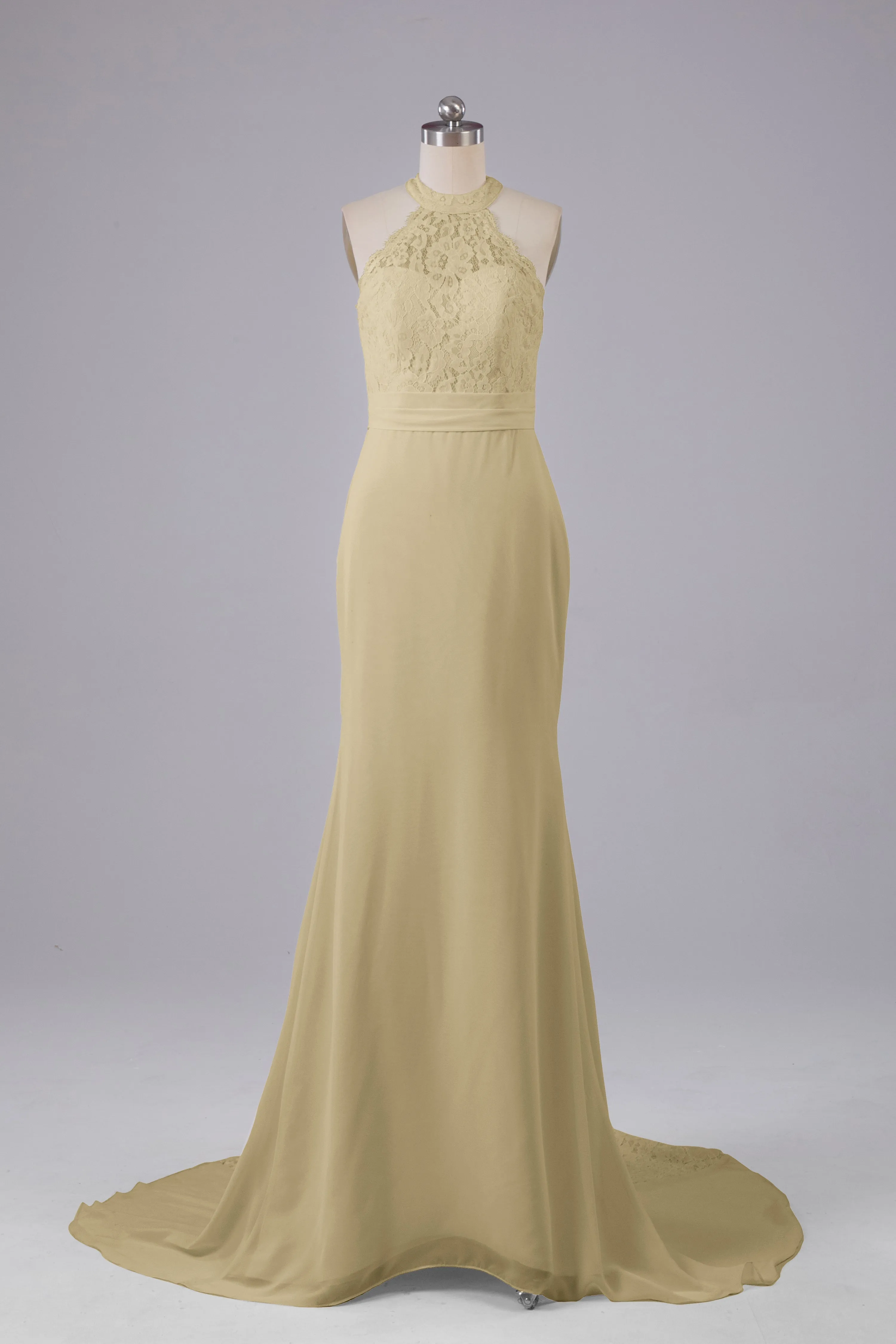 Elegant Halter Court Train Bridesmaid Dresses