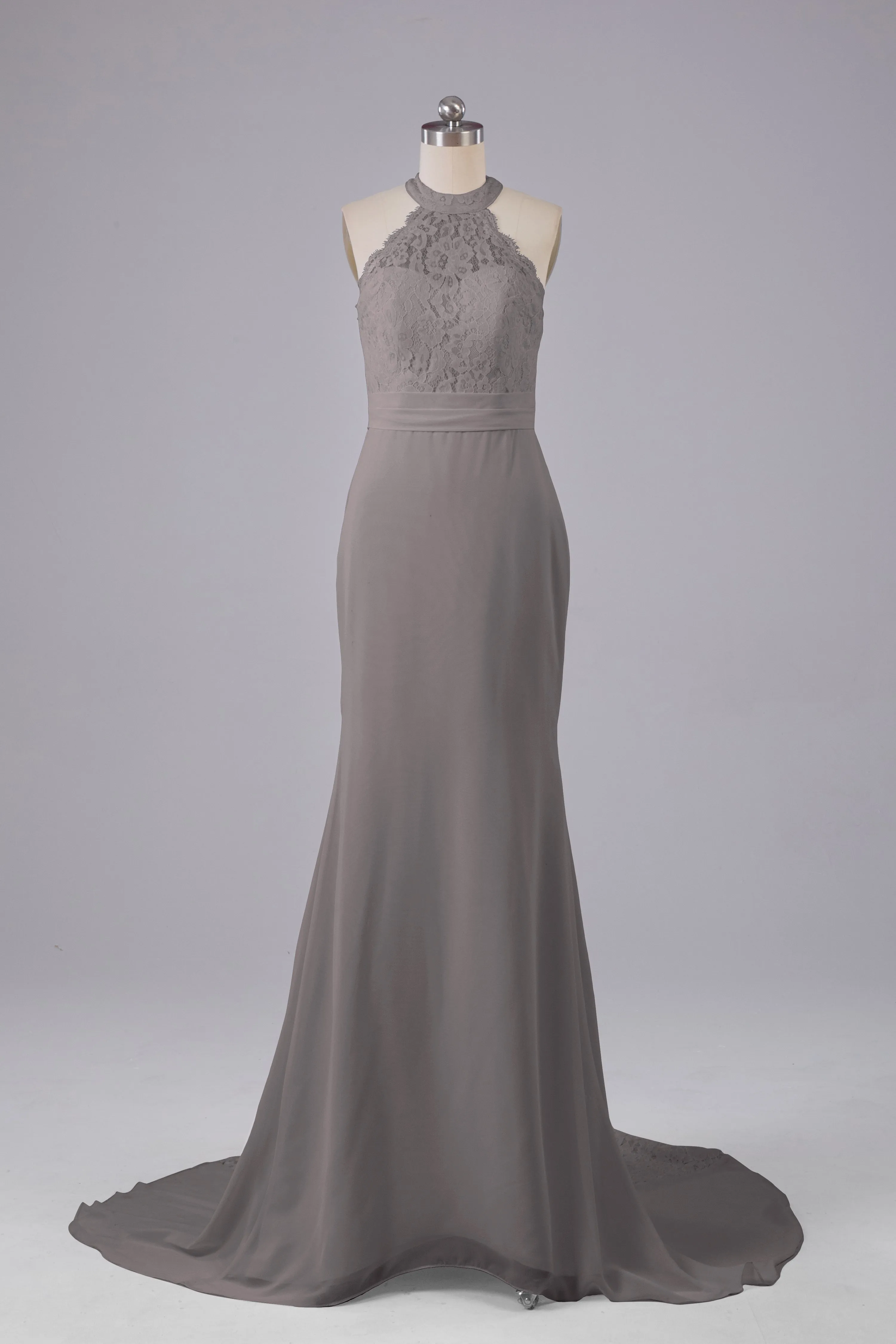 Elegant Halter Court Train Bridesmaid Dresses