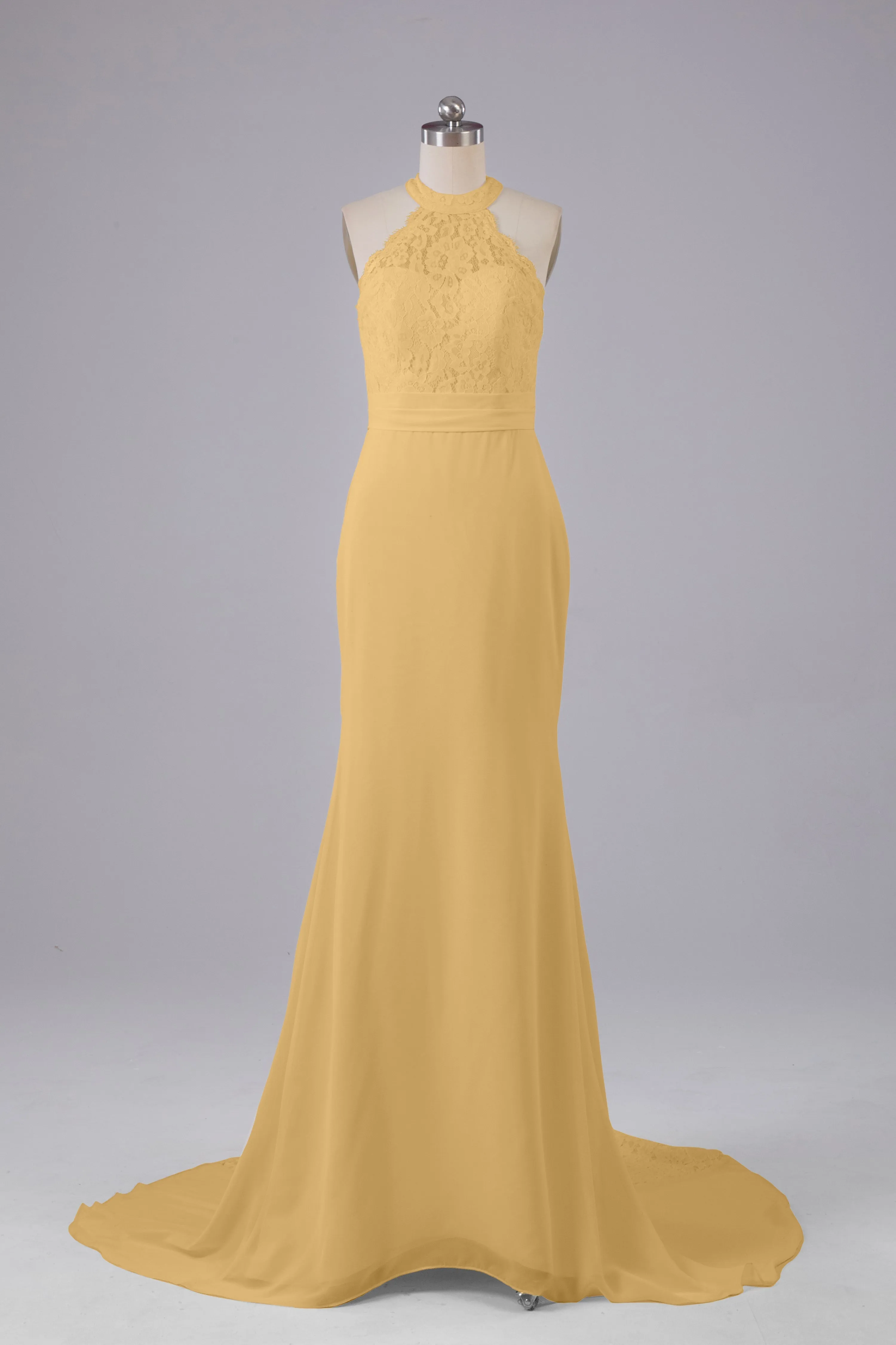 Elegant Halter Court Train Bridesmaid Dresses