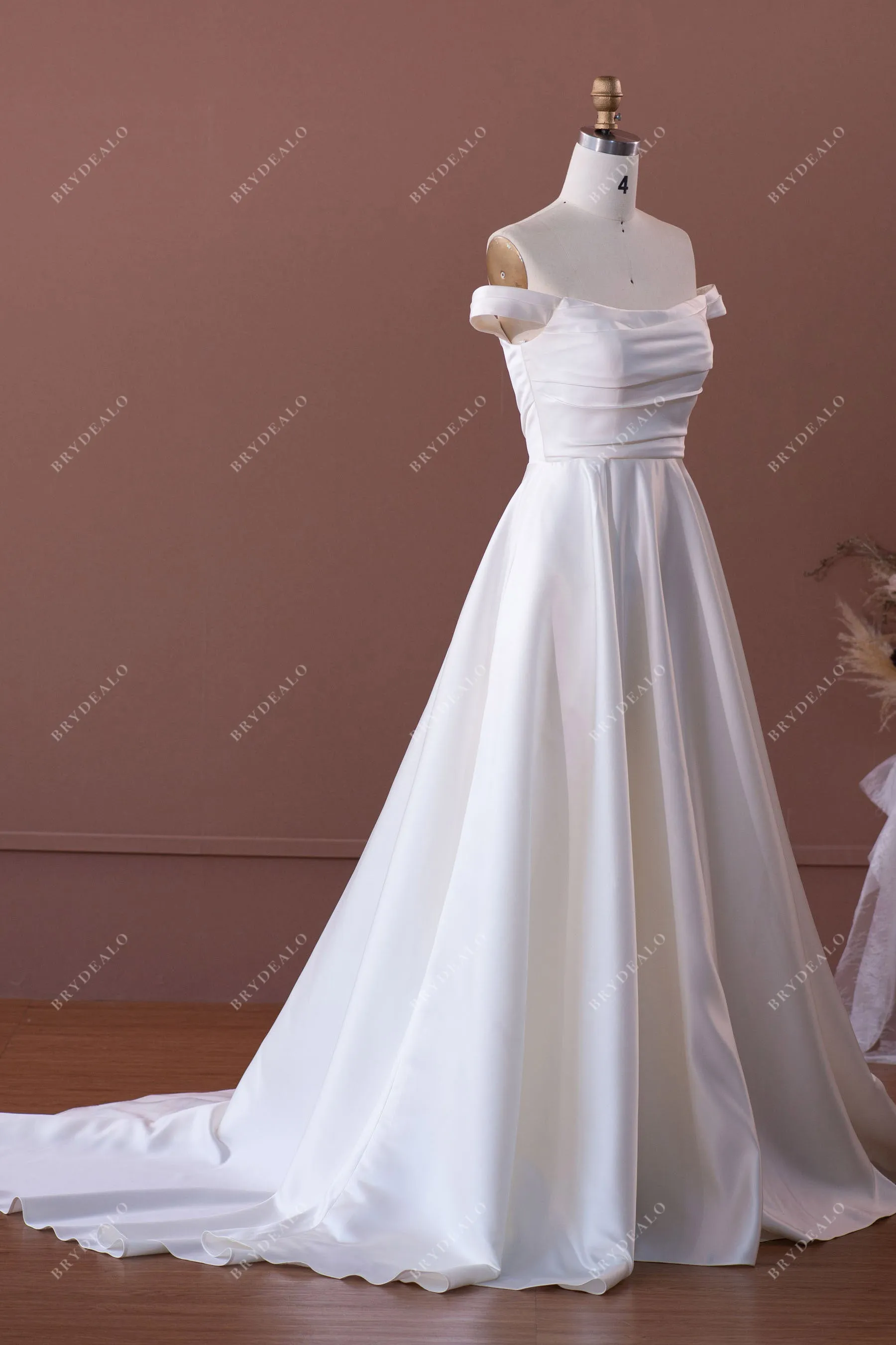 Elegant Ruched OFF-shoulder Satin Wedding Dress