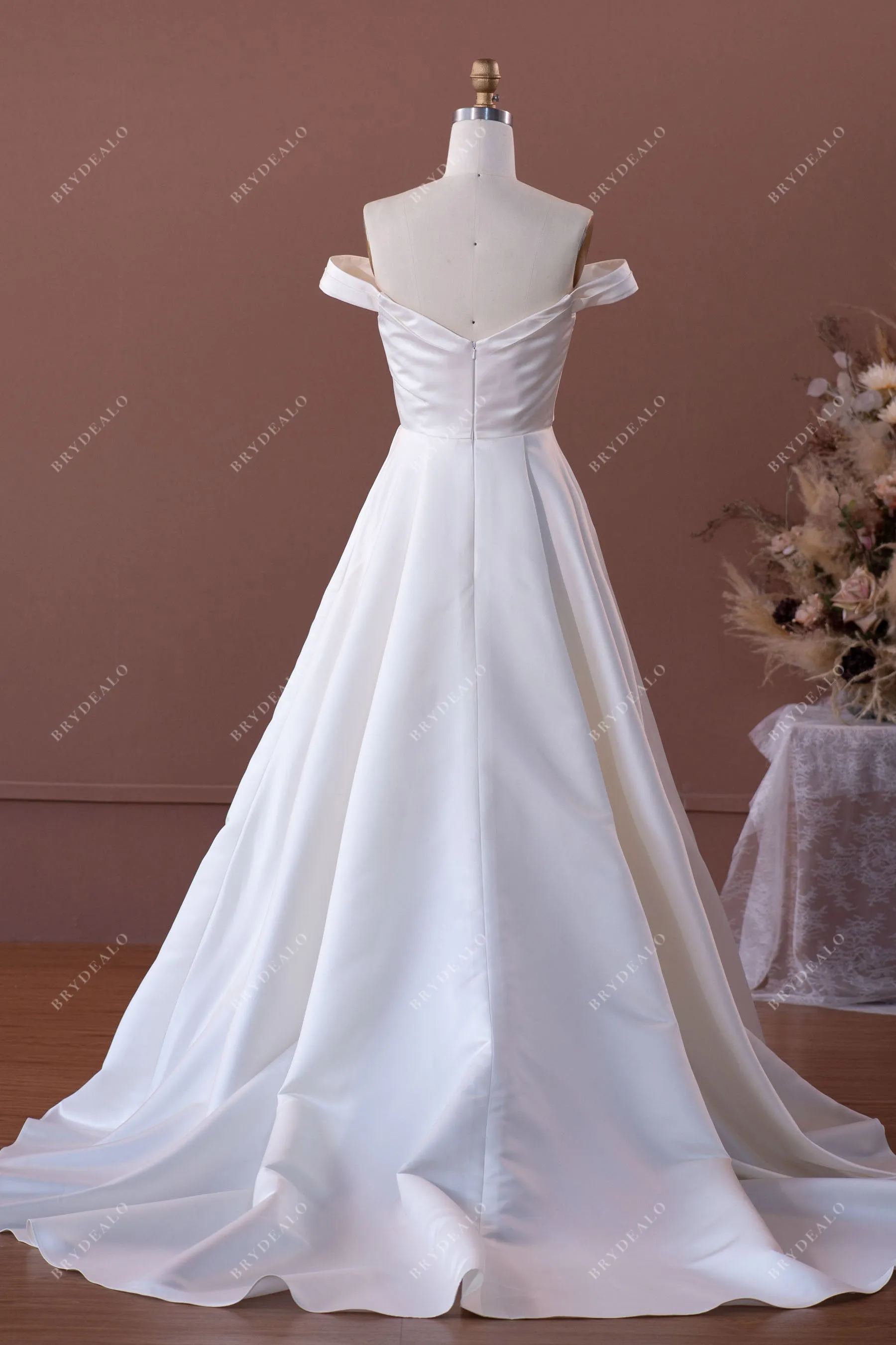 Elegant Ruched OFF-shoulder Satin Wedding Dress