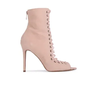 Elsy Lace Up High Heels in Nude Faux Suede