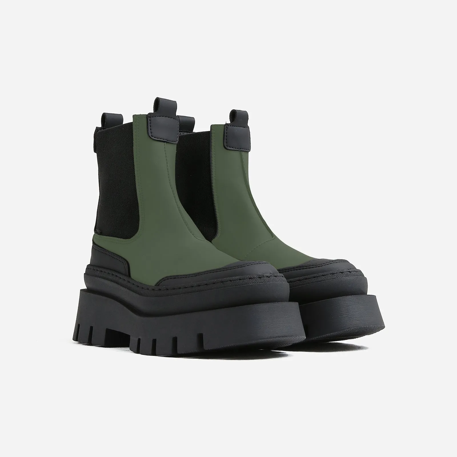 Evi Ann Khaki Black Biker Chelsea Boots