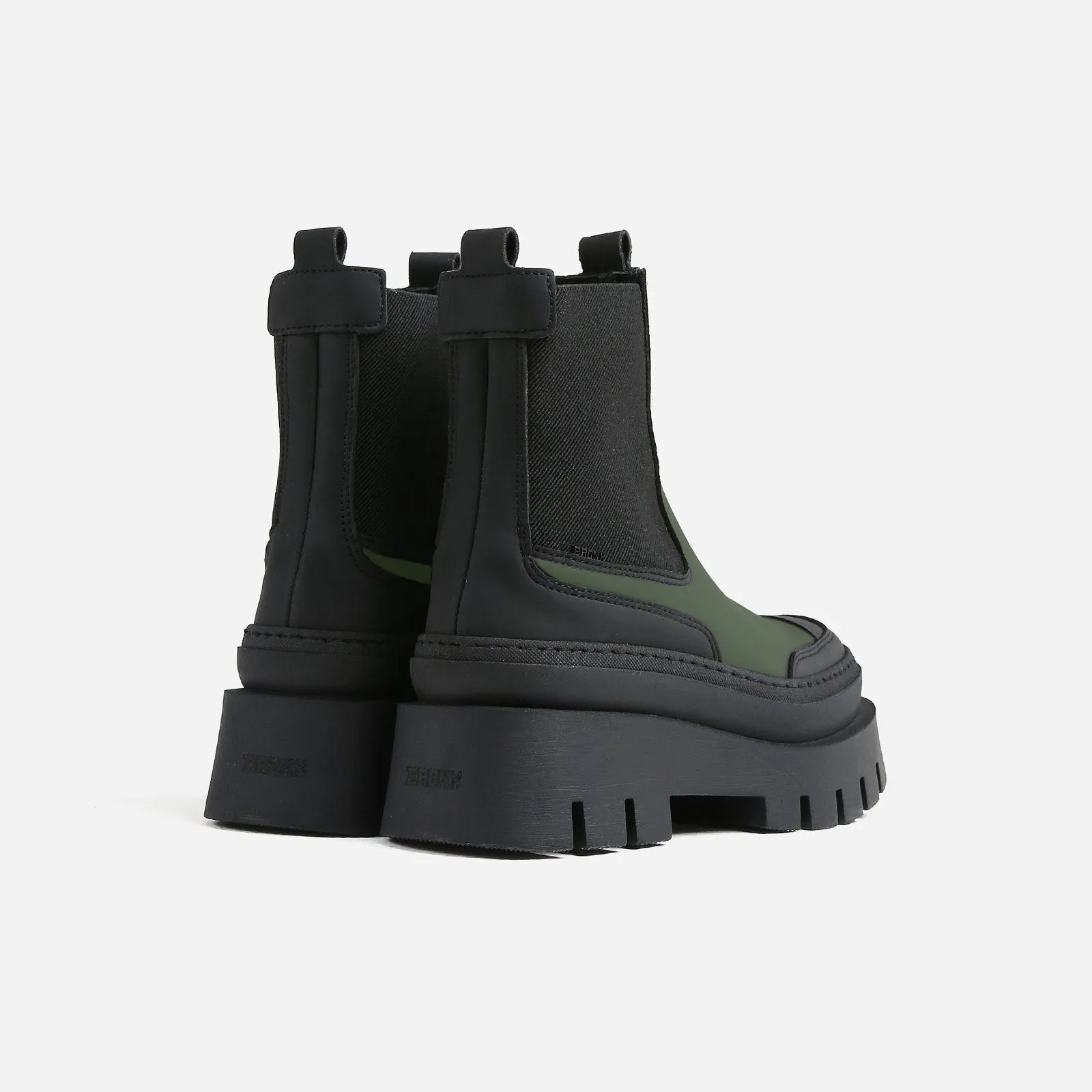 Evi Ann Khaki Black Biker Chelsea Boots