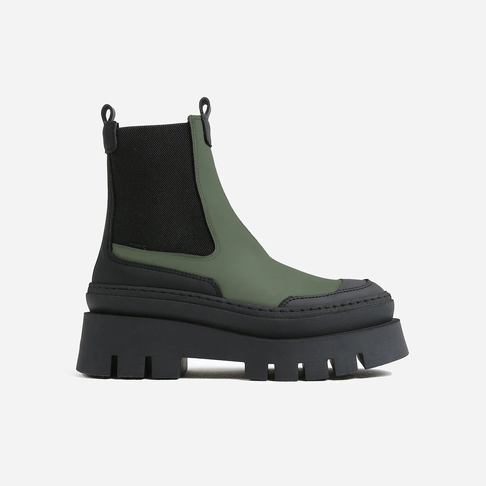 Evi Ann Khaki Black Biker Chelsea Boots