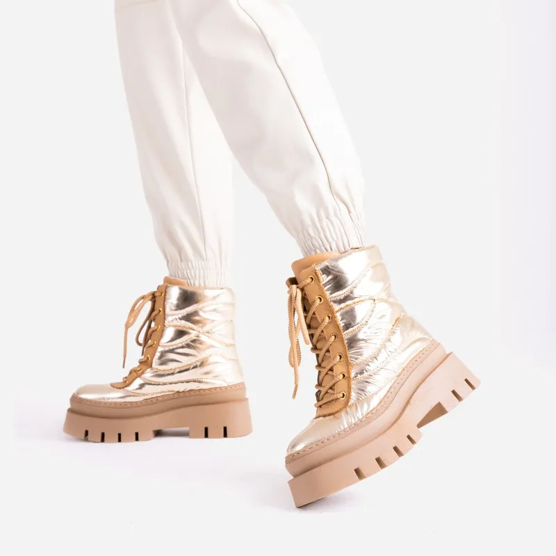 Evi Ann Laces Champagne Chunky Boots