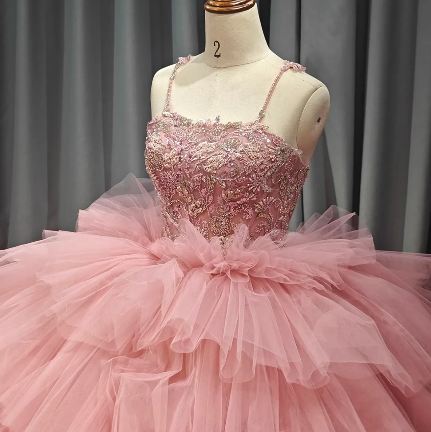 Flower Roses Court Train  Quinceanera Dress Floral Lace Ball Gown