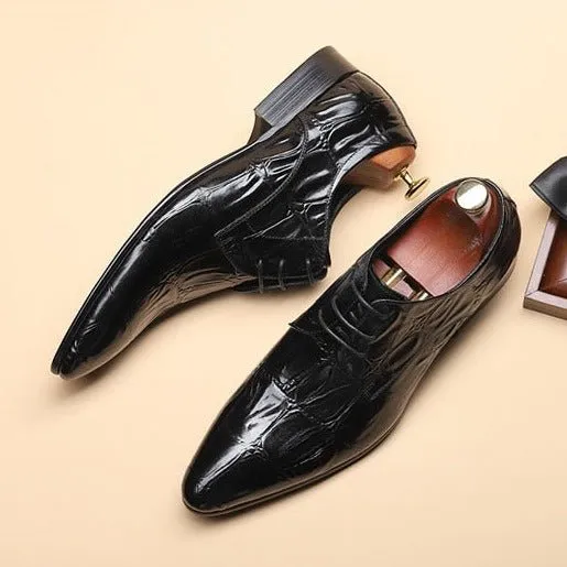 GatorLuxe Exquisite Lace-Up Pointed Toe Brogue Dress Shoes