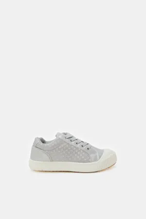 Girls Silver Dotted Sneaker