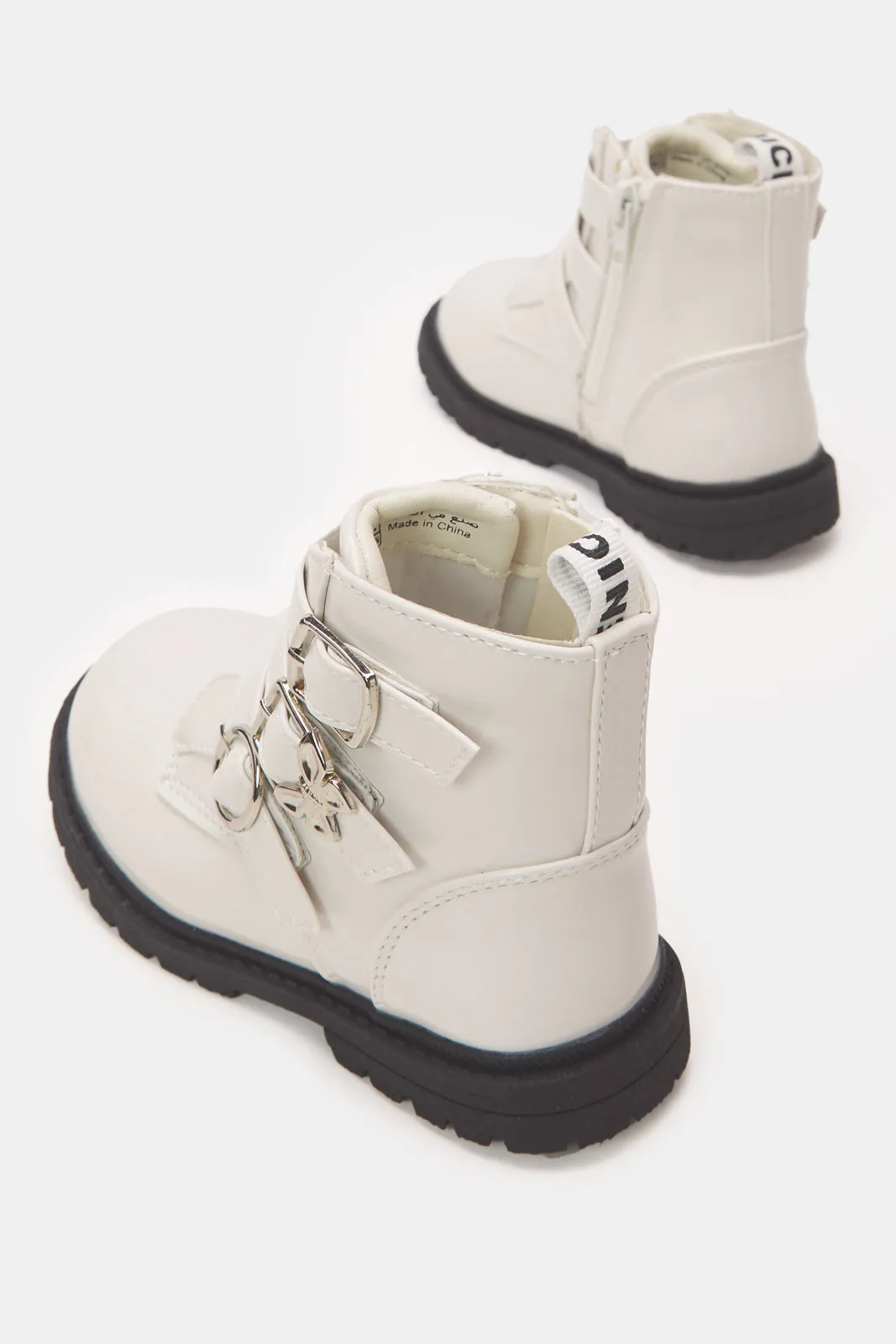 Girls White Strappy Ankle Boot