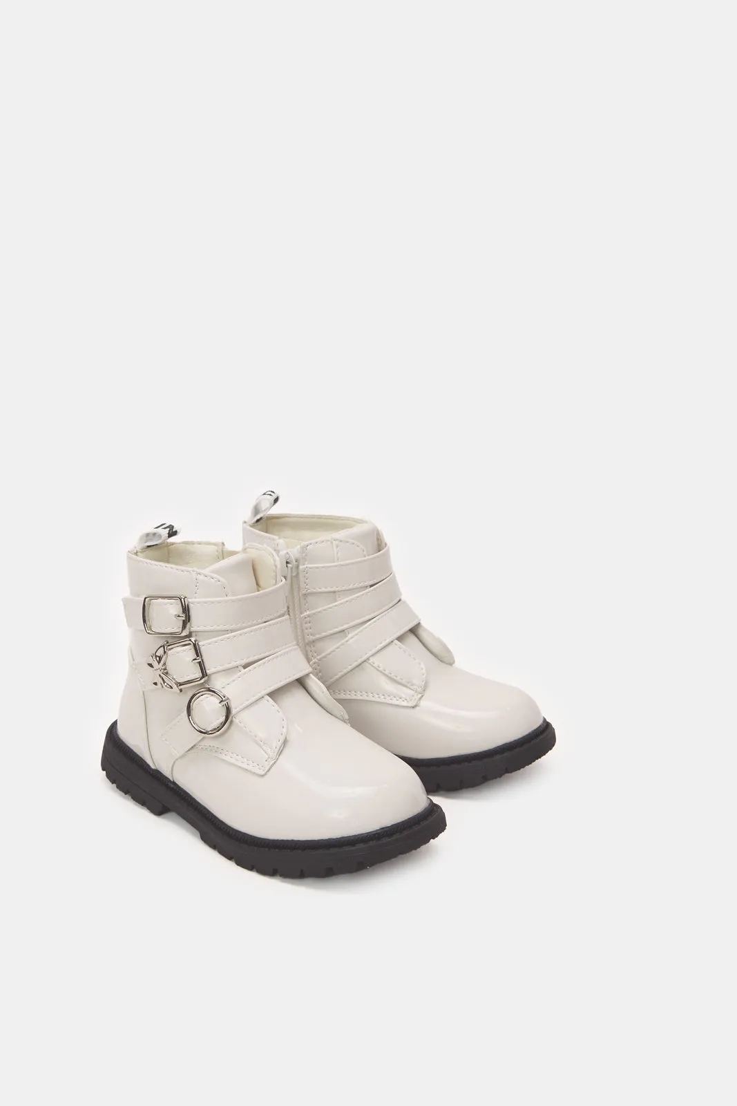 Girls White Strappy Ankle Boot