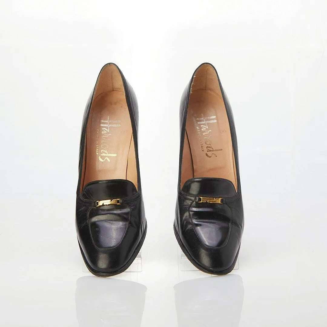 Harrods Leather Black Court Shoe UK Size 8.