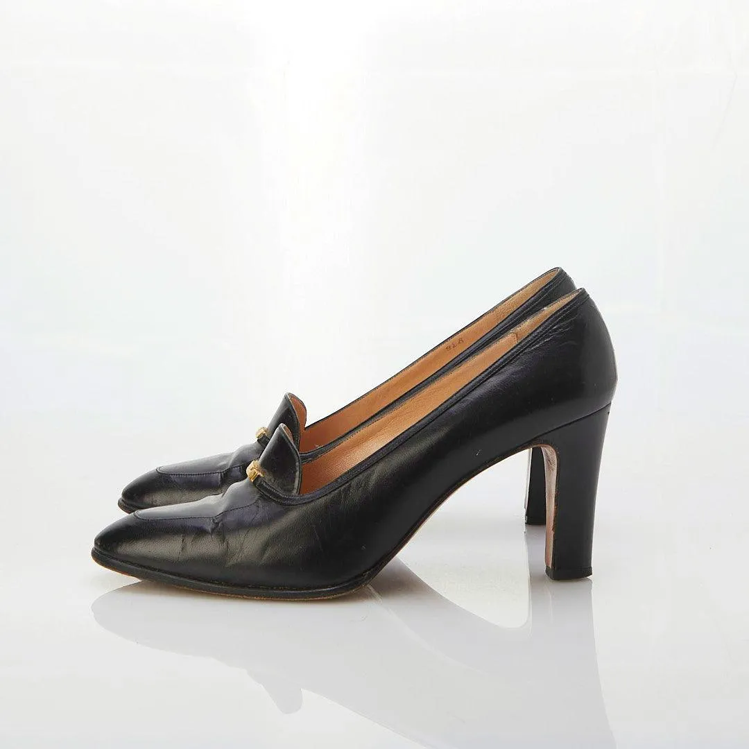 Harrods Leather Black Court Shoe UK Size 8.