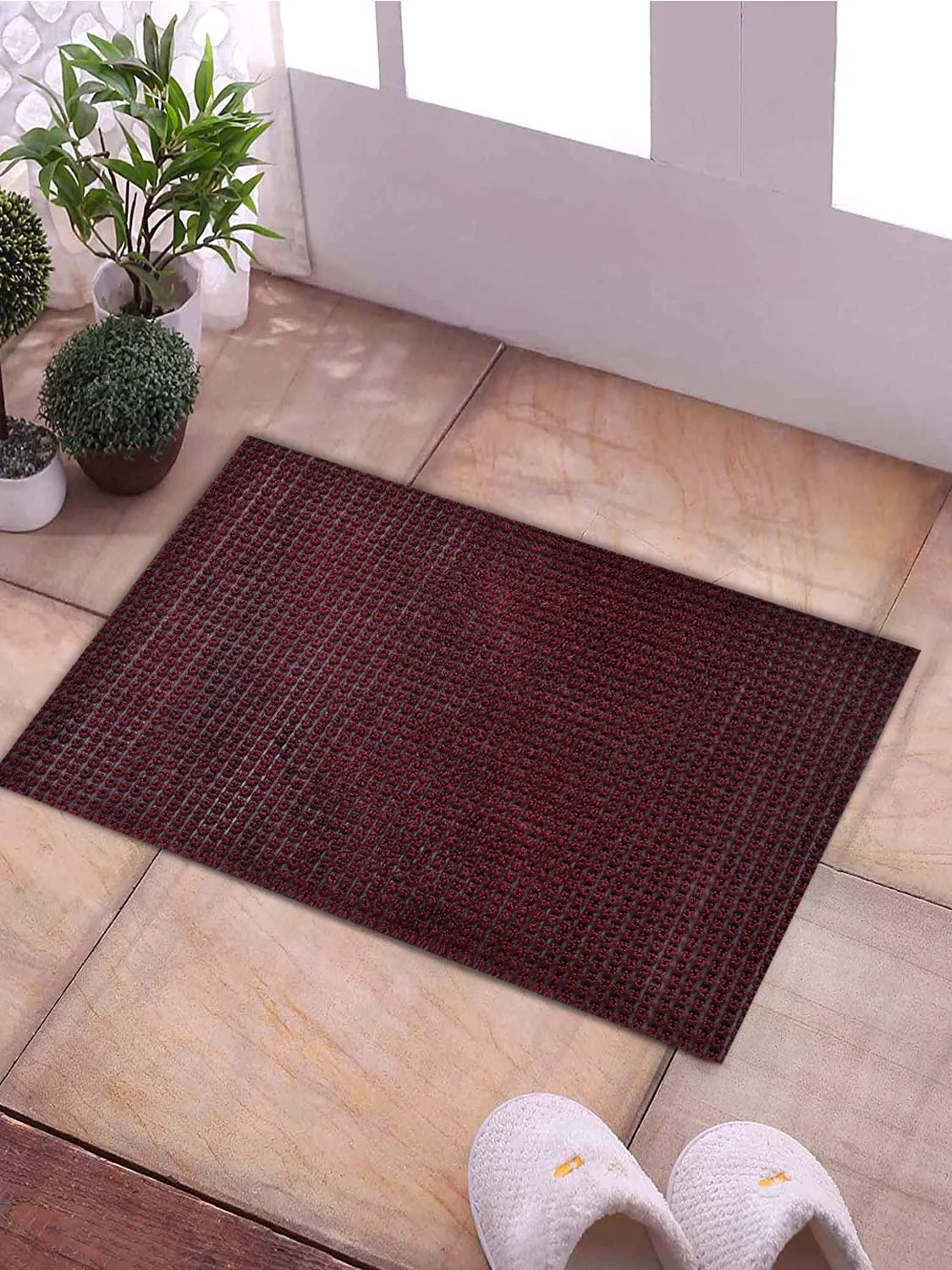 Heart Home PVC Thick Door mat Dirt Rub Off Clean/Thorn Door mat dust Remover Footwear for Offices, Hotel, Restaurant, Home, Shop(Maroon)- HEART1107, Standard