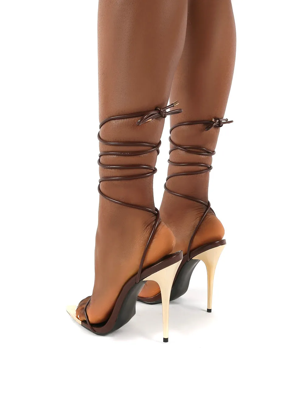 Influenced Choc Wrap Around Leg Court High Heels