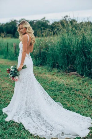 Ivory Mermaid Sweetheart Lace Wedding Dress Rustic Ivory Bridal Gown