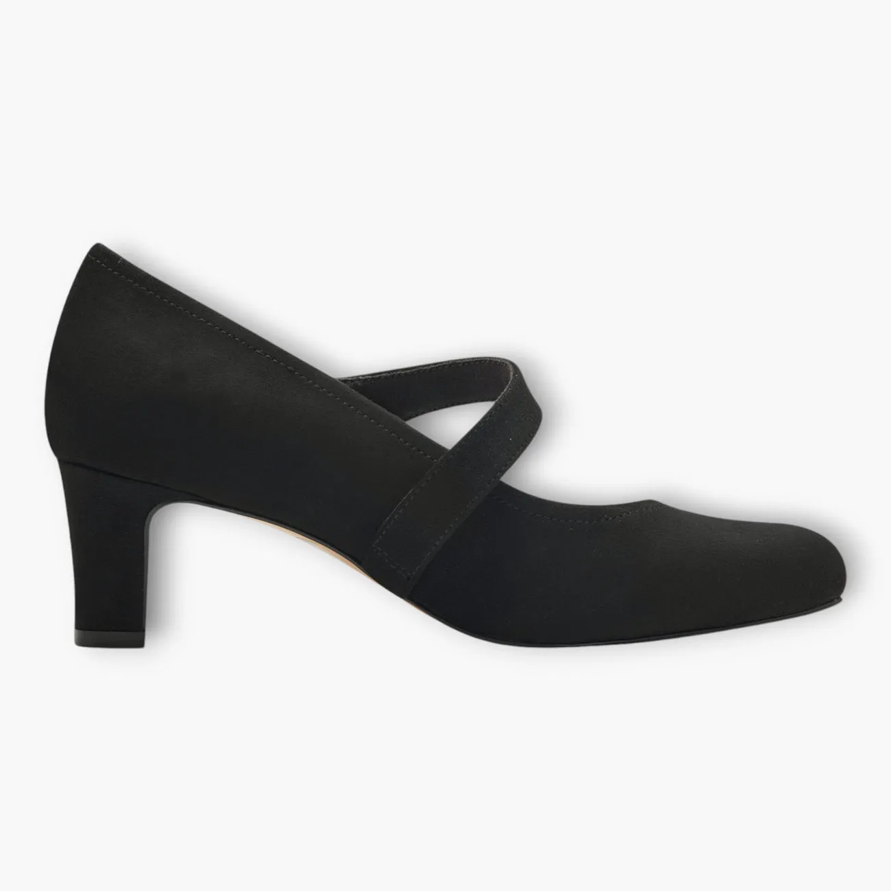 Jana Black Faux Suede Wide Fit Court Shoes with Velcro Strap