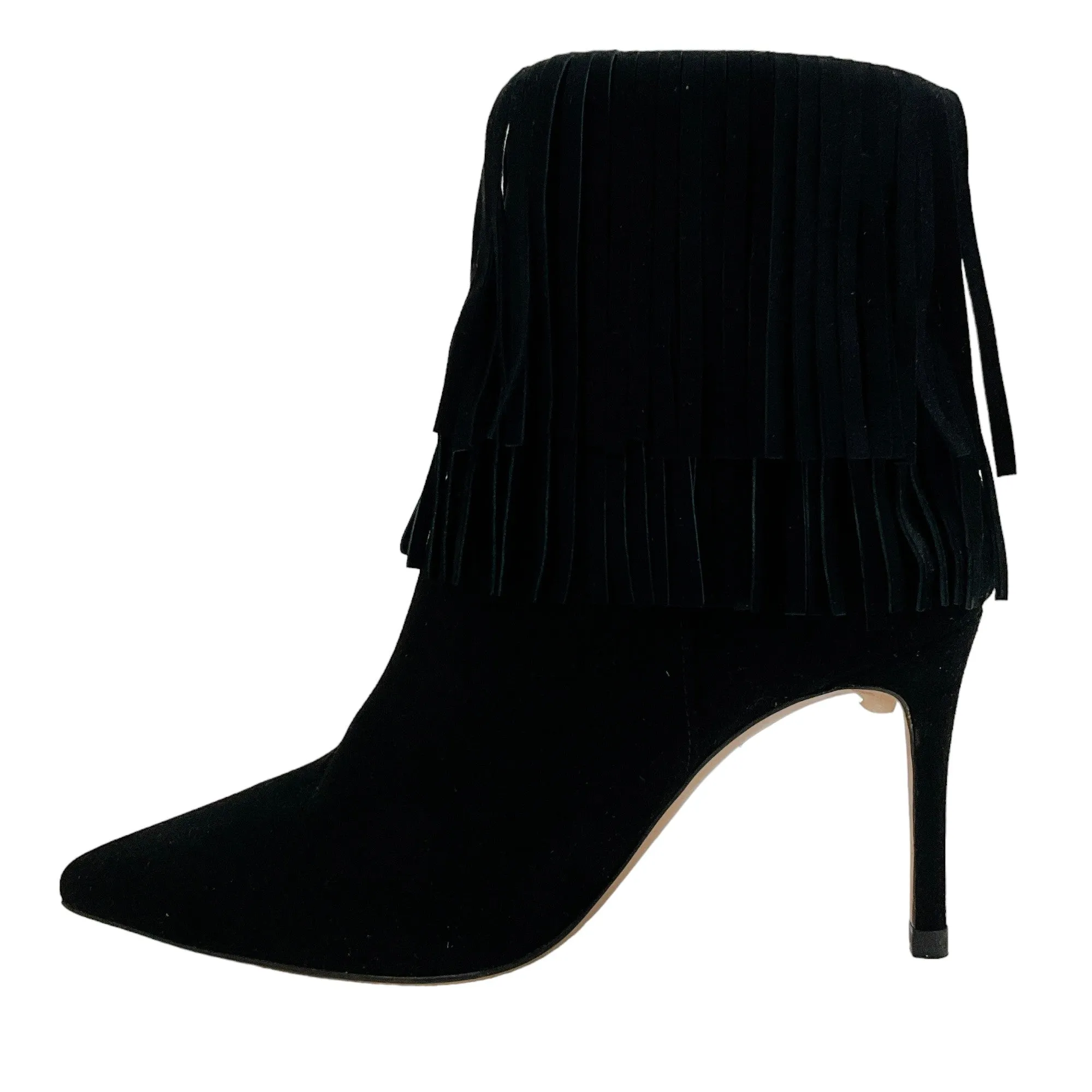 L'Agence Black Suede Mathilde Fringe Ankle Booties